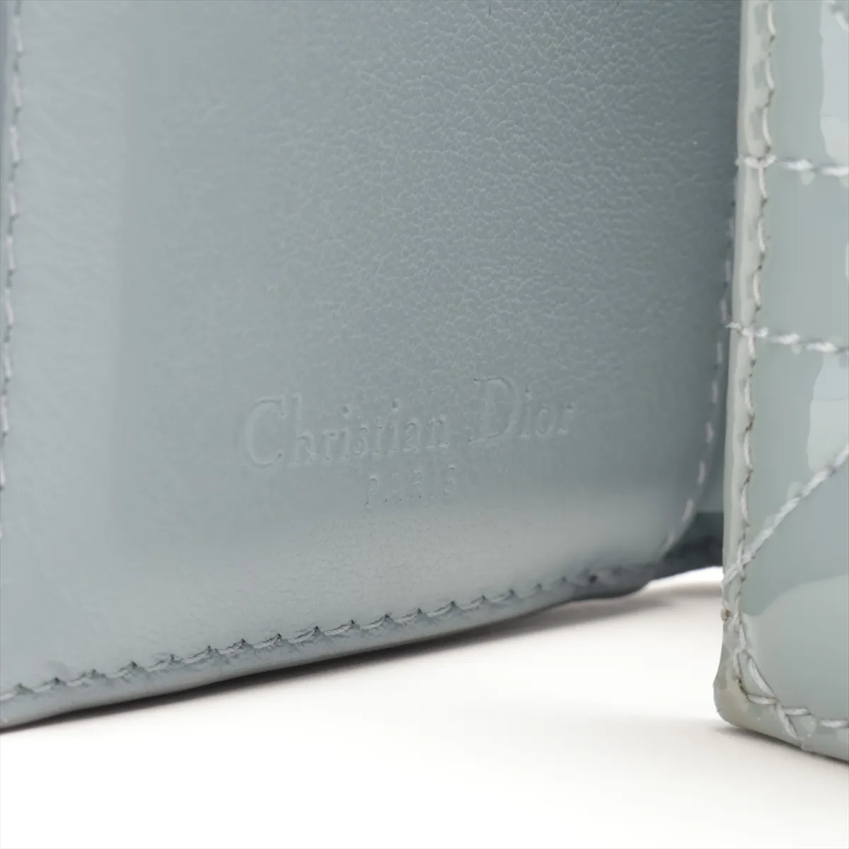 Lady Dior Cannage Patent Leather Compact Wallet Blue — view 7