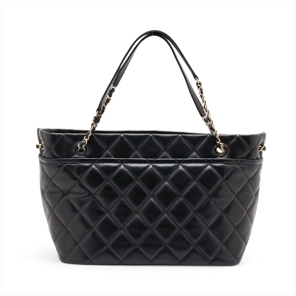 Matelassé Caviar Skin Chain Tote Bag, Black with Gold Hardware, 18097360, Serial Number 18 — view 2