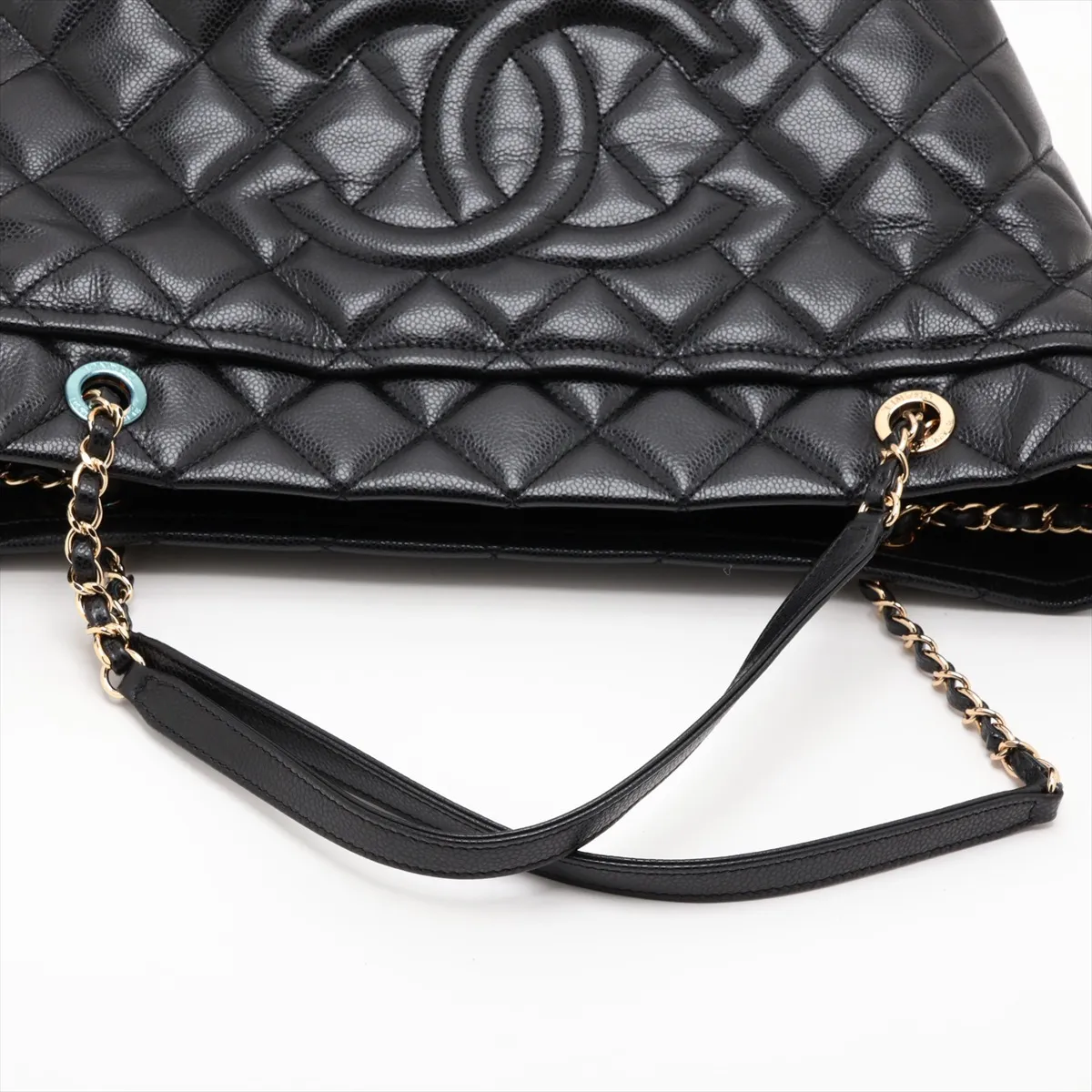 Matelassé Caviar Skin Chain Tote Bag, Black with Gold Hardware, 18097360, Serial Number 18 — view 5