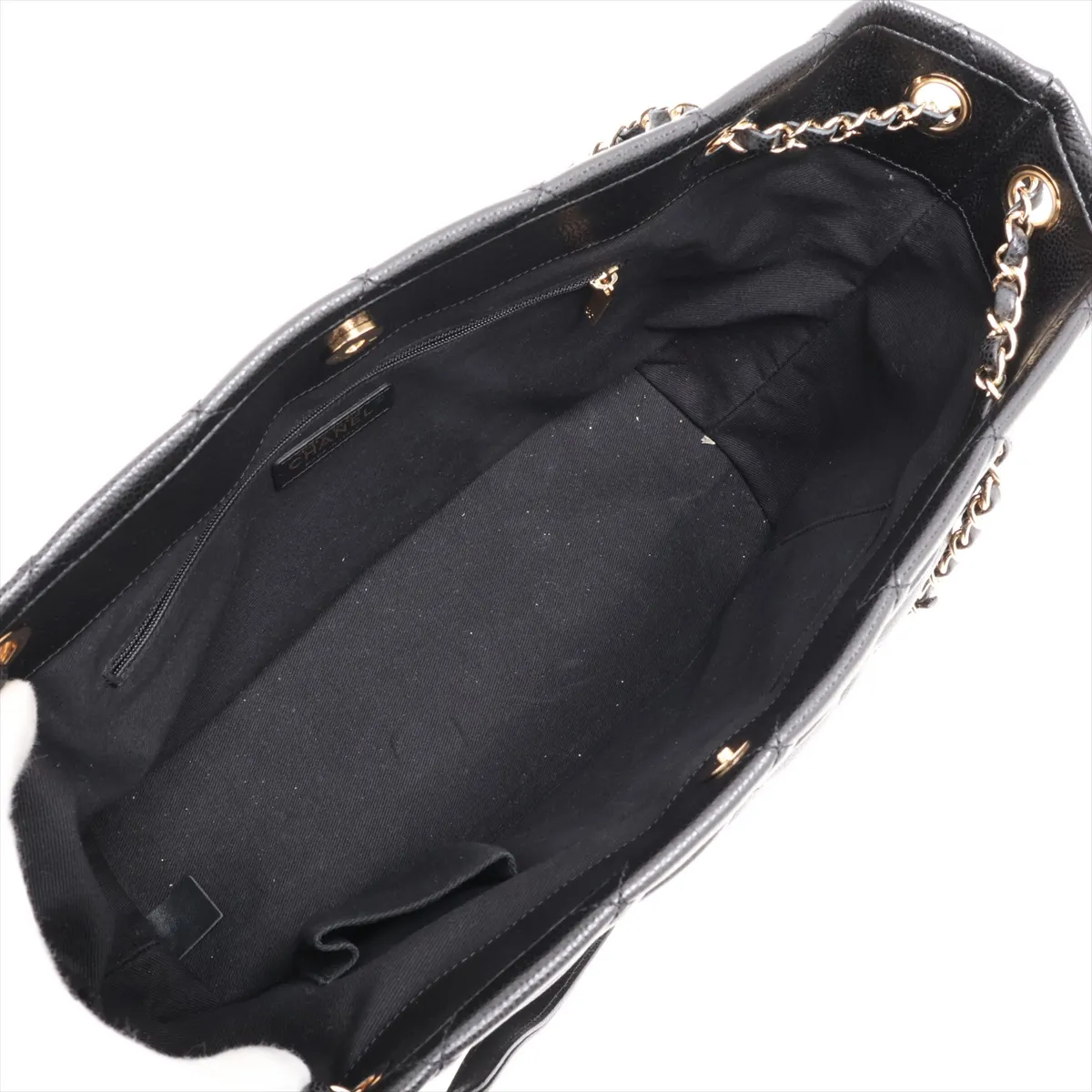 Matelassé Caviar Skin Chain Tote Bag, Black with Gold Hardware, 18097360, Serial Number 18 — view 7