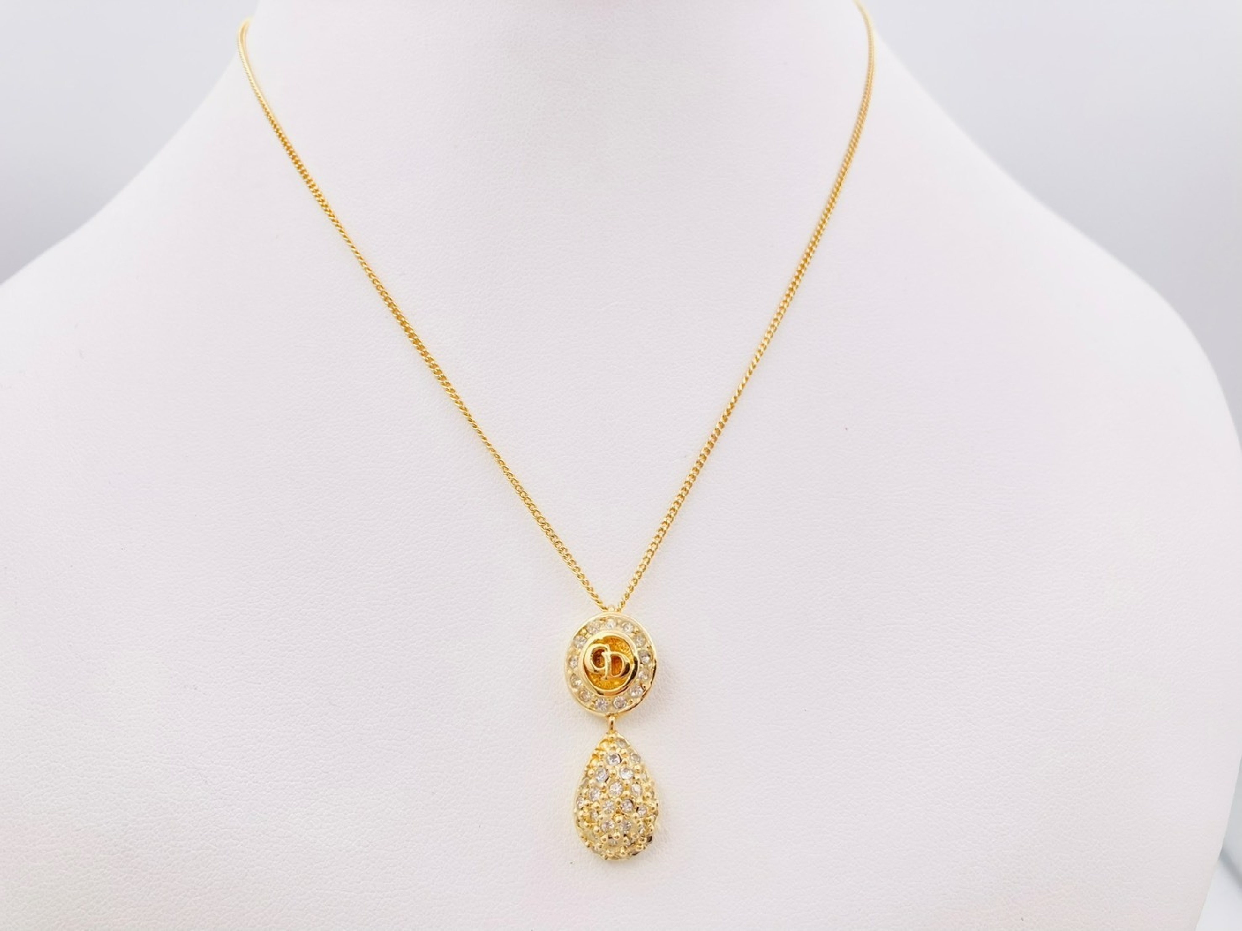 CD Logo Rhinestone Teardrop Gold Necklace — view 2