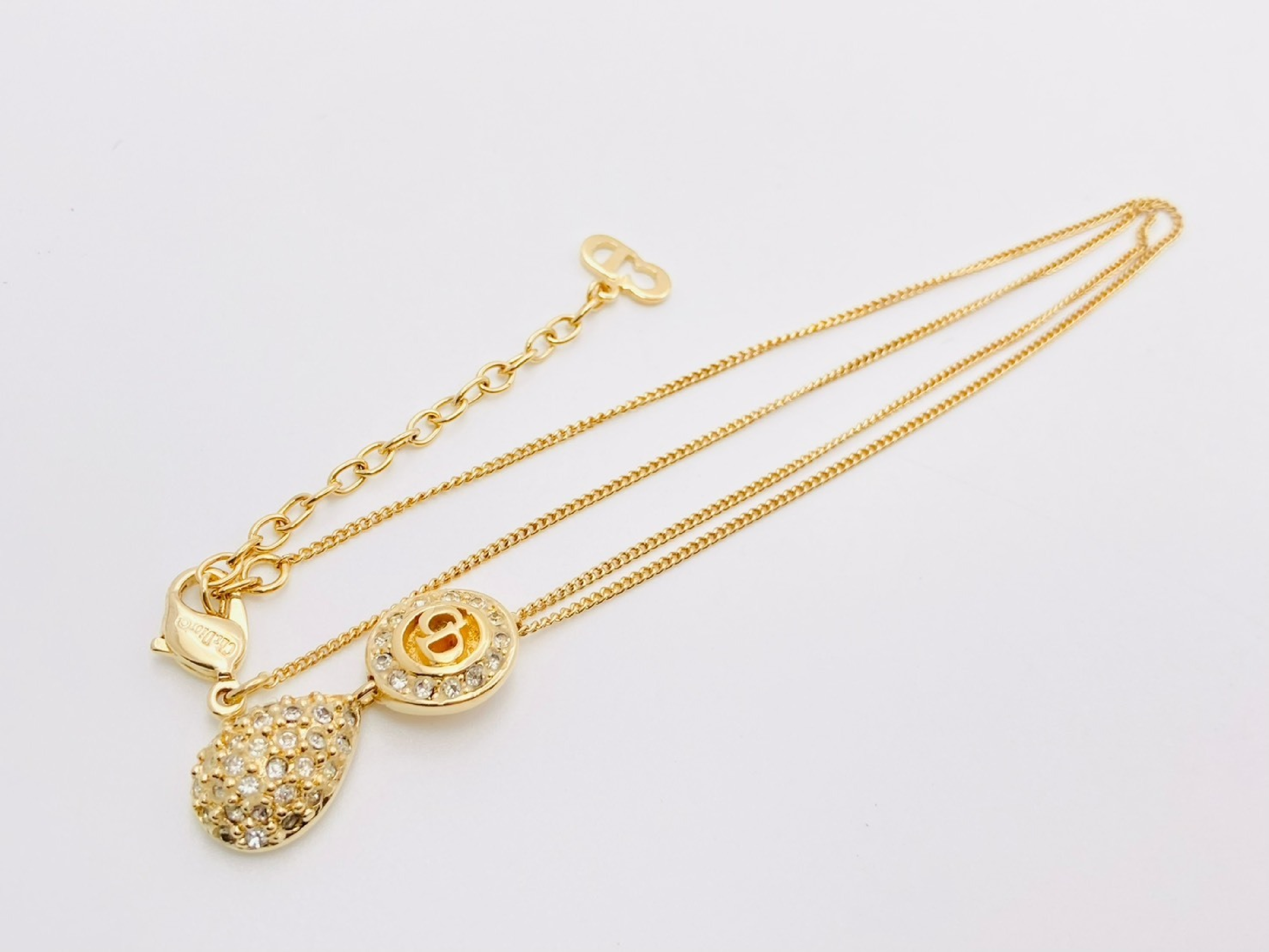 CD Logo Rhinestone Teardrop Gold Necklace — view 3