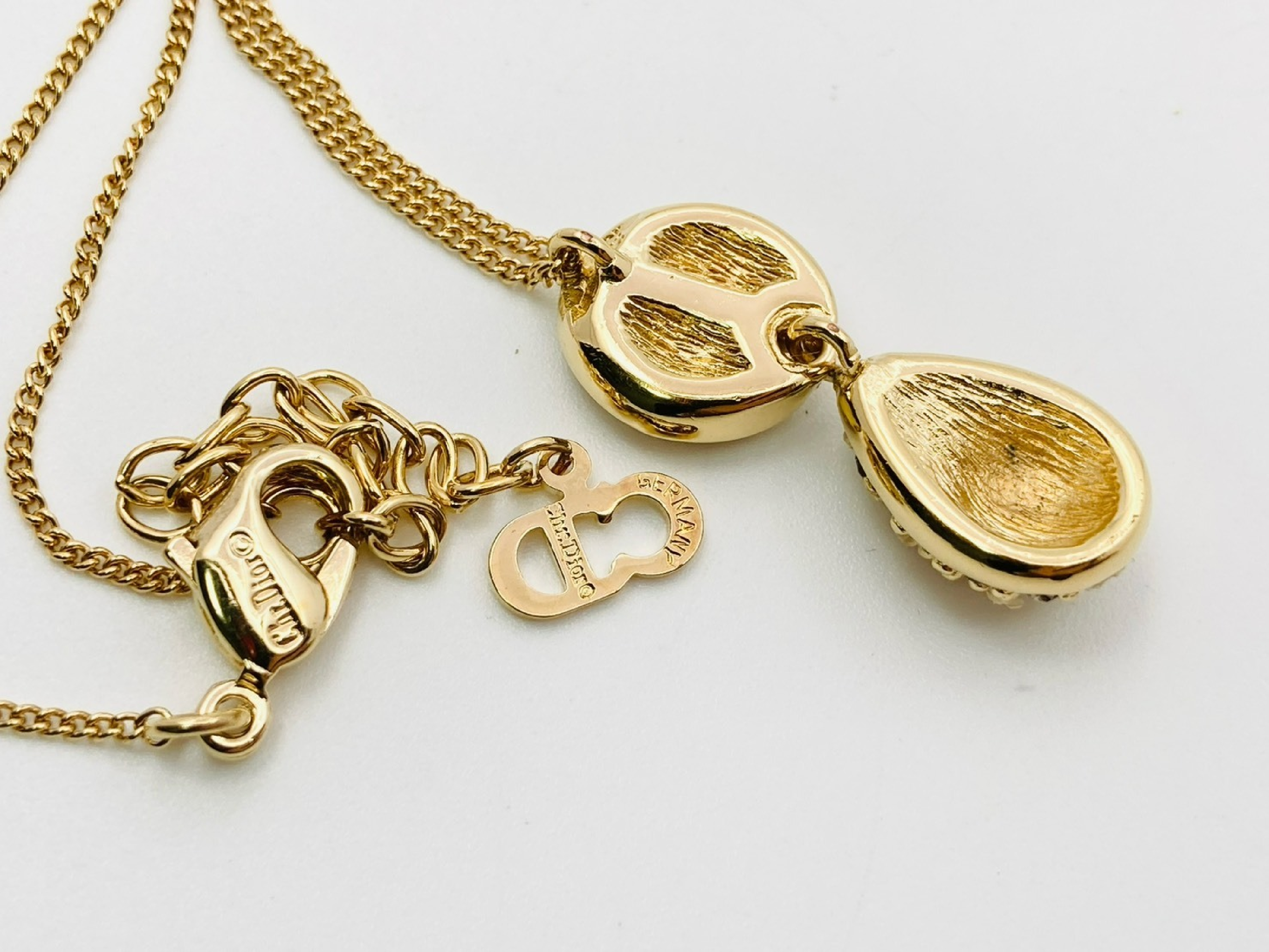 CD Logo Rhinestone Teardrop Gold Necklace — view 4