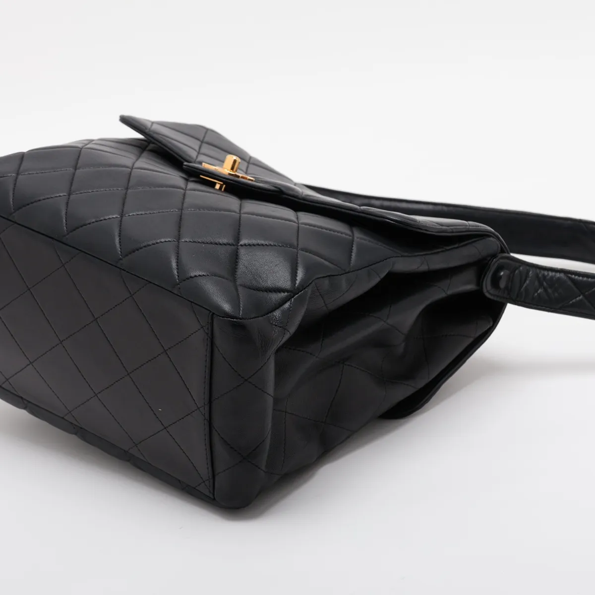 Matelassé Lambskin Shoulder Bag, Double-faced, Black with Gold Hardware — view 3