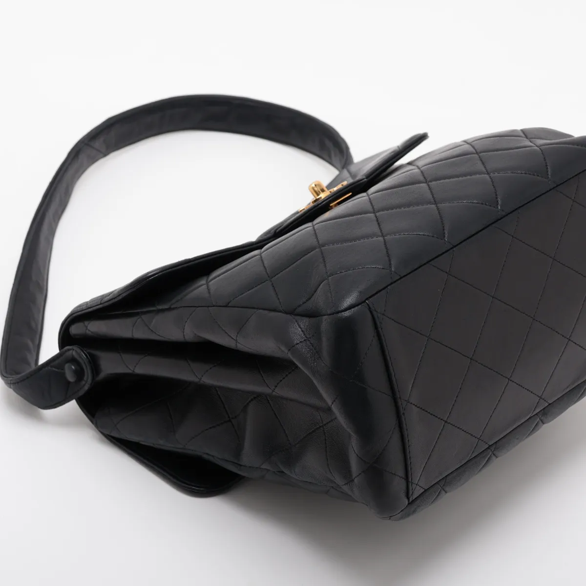 Matelassé Lambskin Shoulder Bag, Double-faced, Black with Gold Hardware — view 4