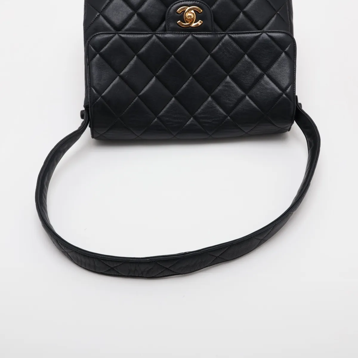 Matelassé Lambskin Shoulder Bag, Double-faced, Black with Gold Hardware — view 5