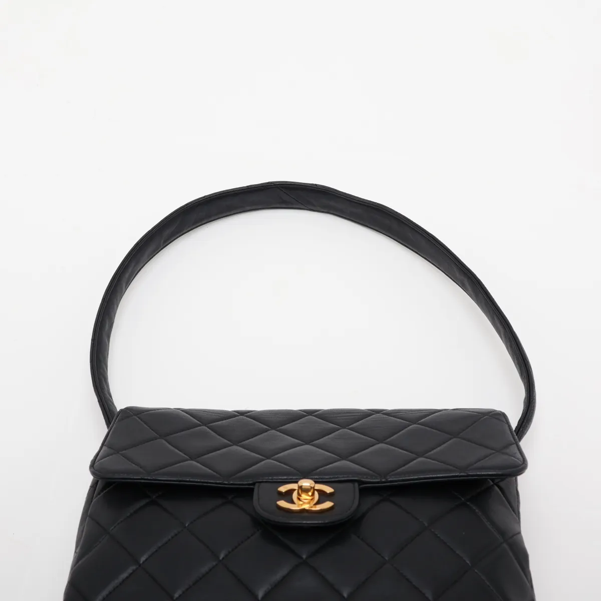 Matelassé Lambskin Shoulder Bag, Double-faced, Black with Gold Hardware — view 6