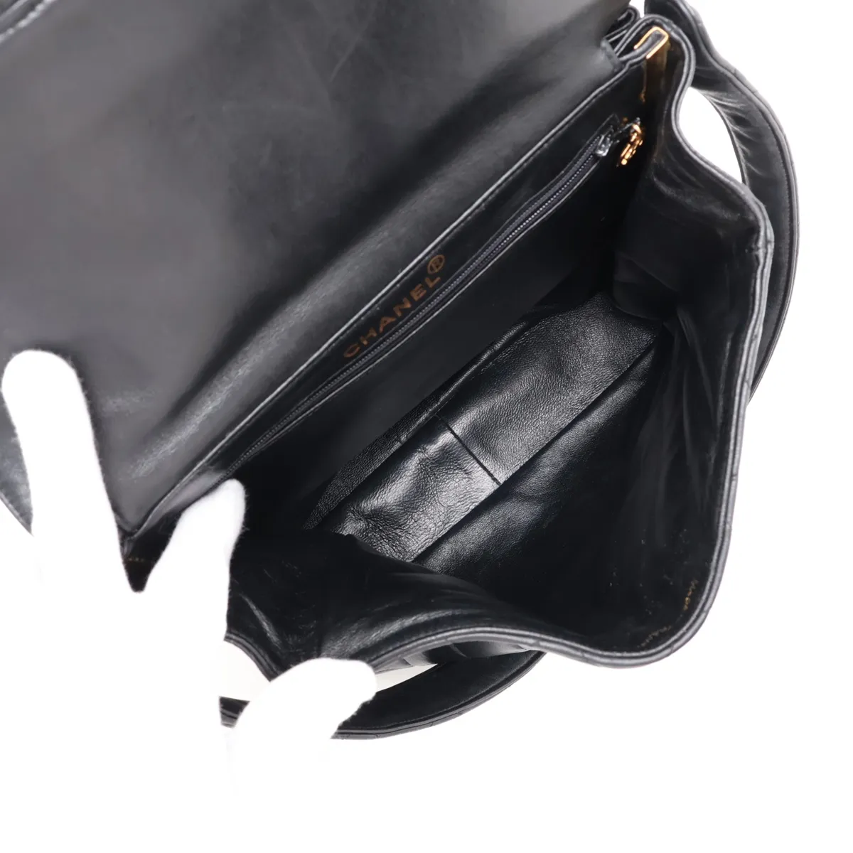 Matelassé Lambskin Shoulder Bag, Double-faced, Black with Gold Hardware — view 7
