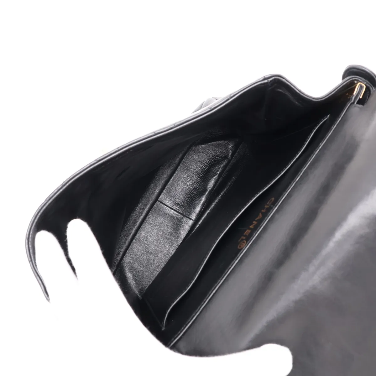 Matelassé Lambskin Shoulder Bag, Double-faced, Black with Gold Hardware — view 8