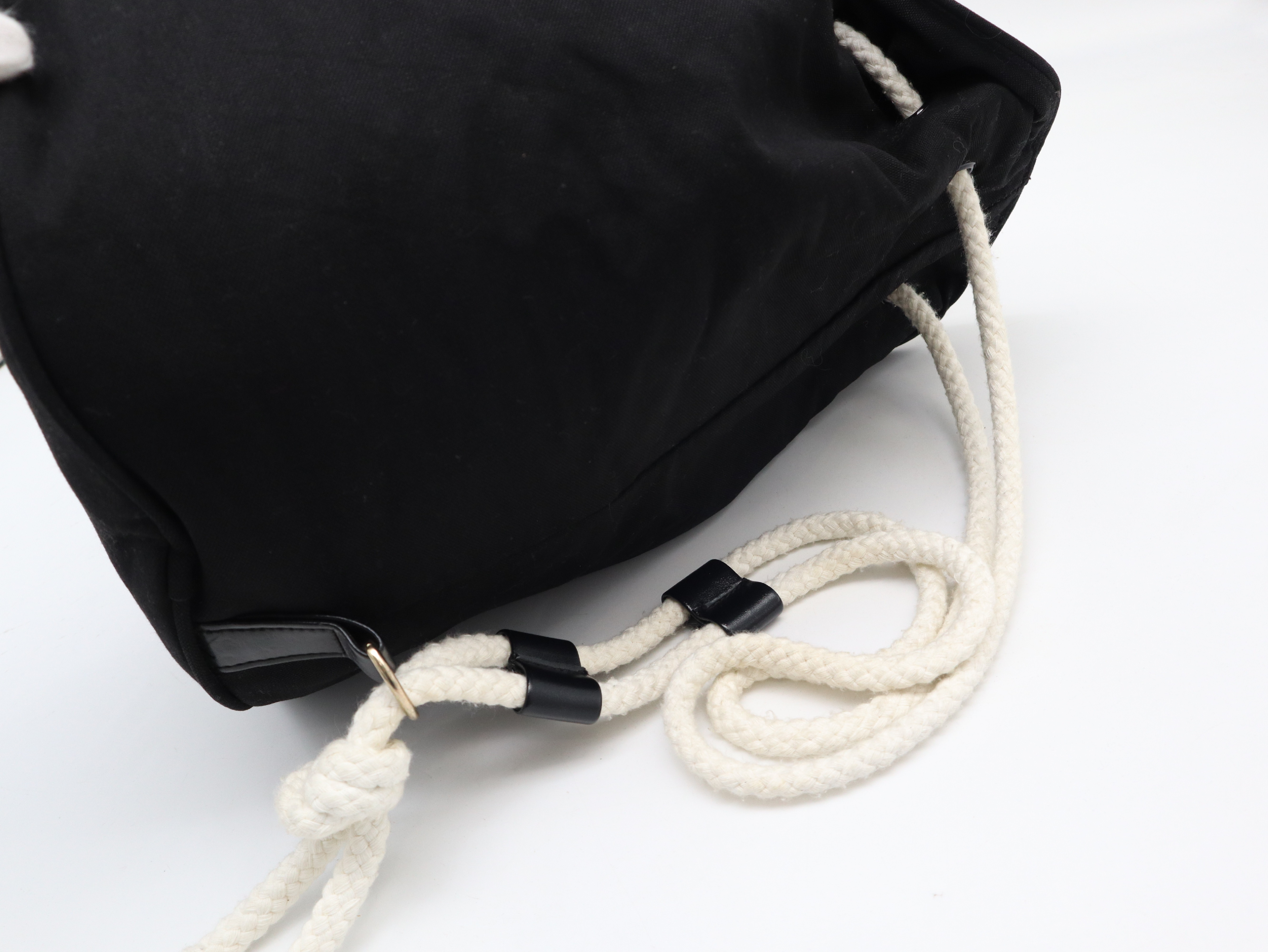 Novelty Logo Print Canvas Black Shoulder Bag — view 6