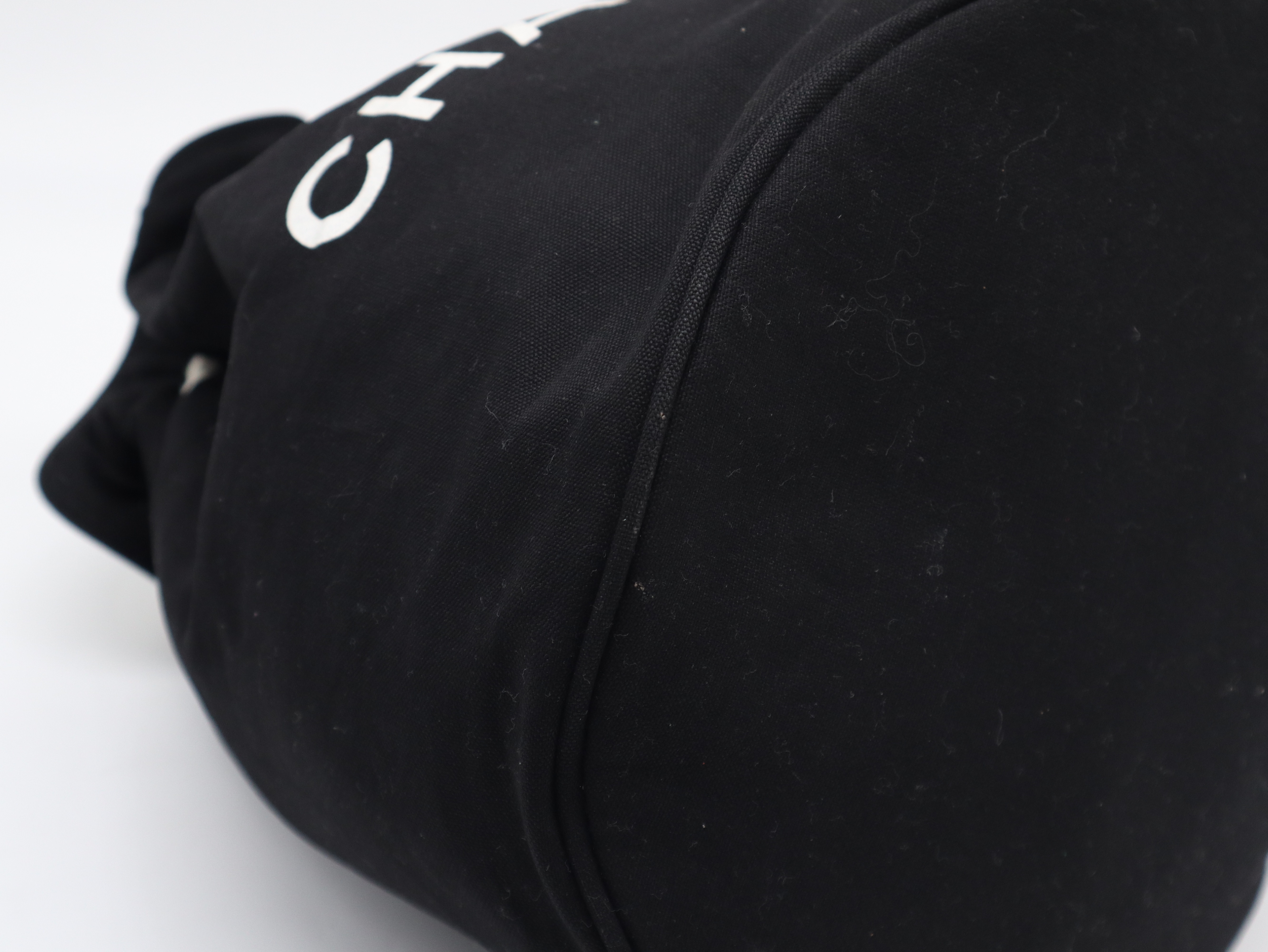 Novelty Logo Print Canvas Black Shoulder Bag — view 7