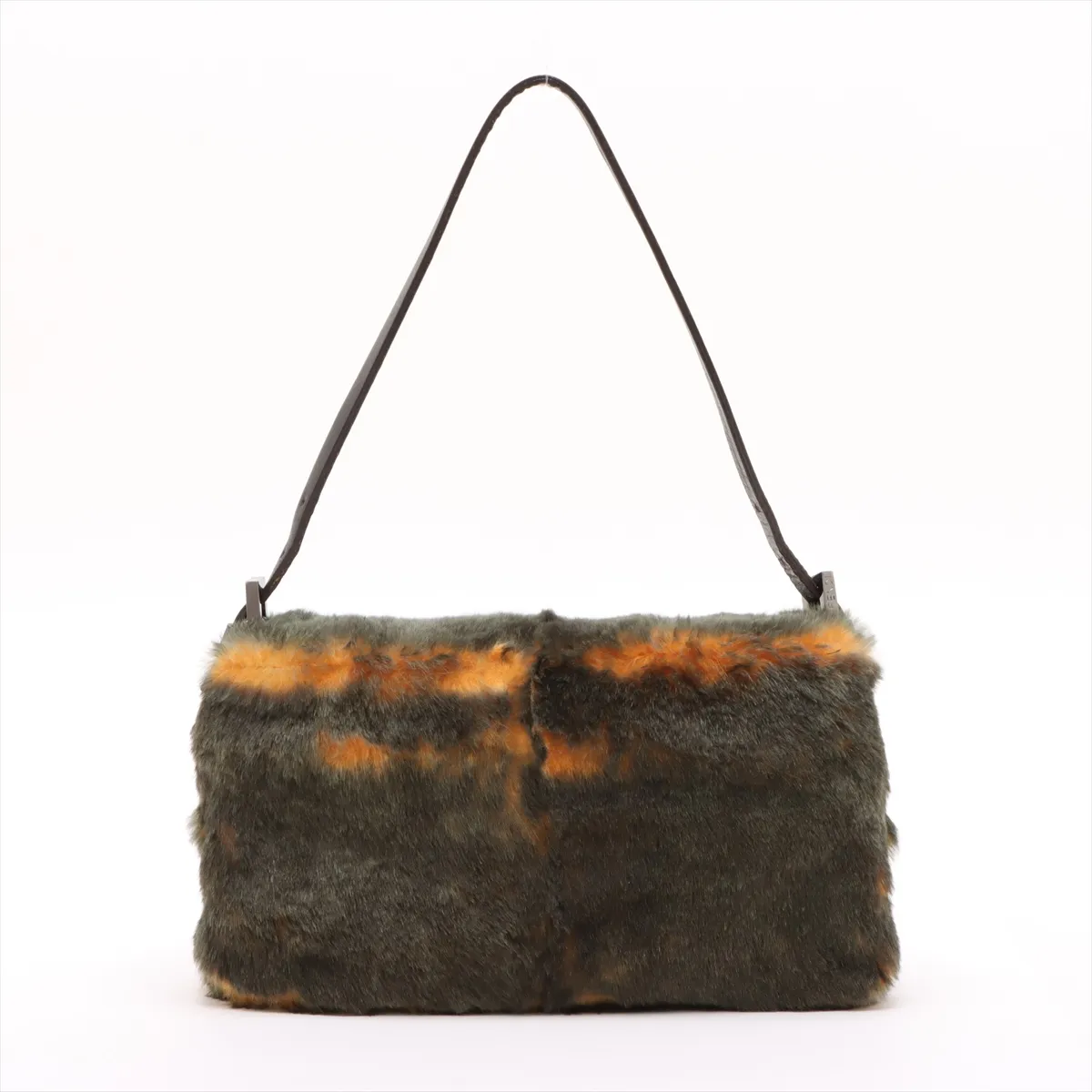 fur x leather shoulder bag green x yellow — view 2