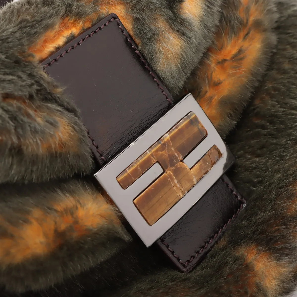 fur x leather shoulder bag green x yellow — view 11