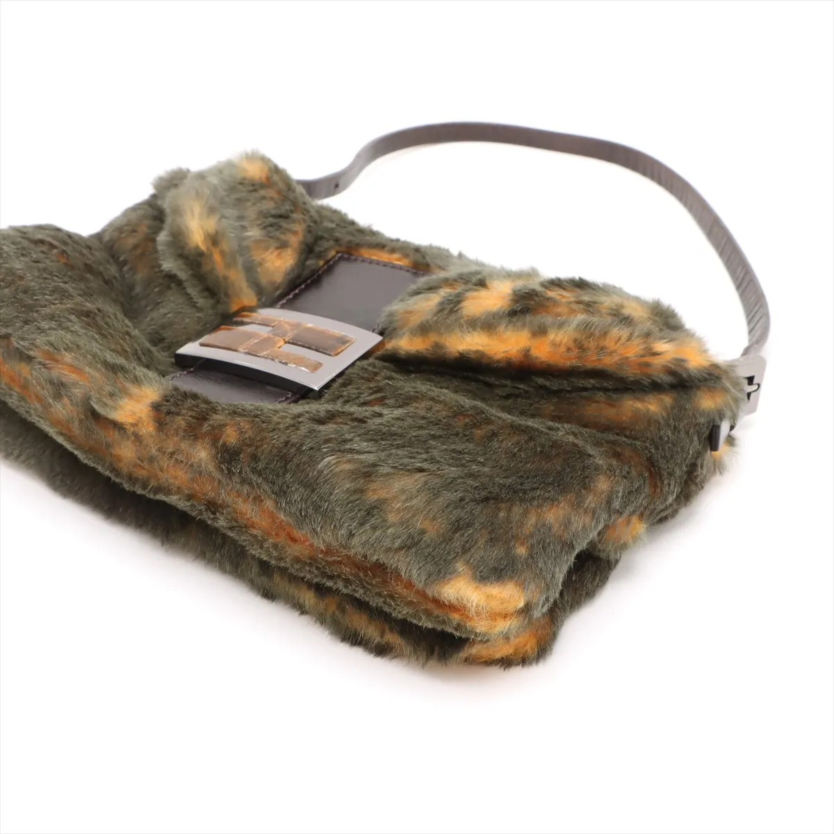 fur x leather shoulder bag green x yellow — view 3