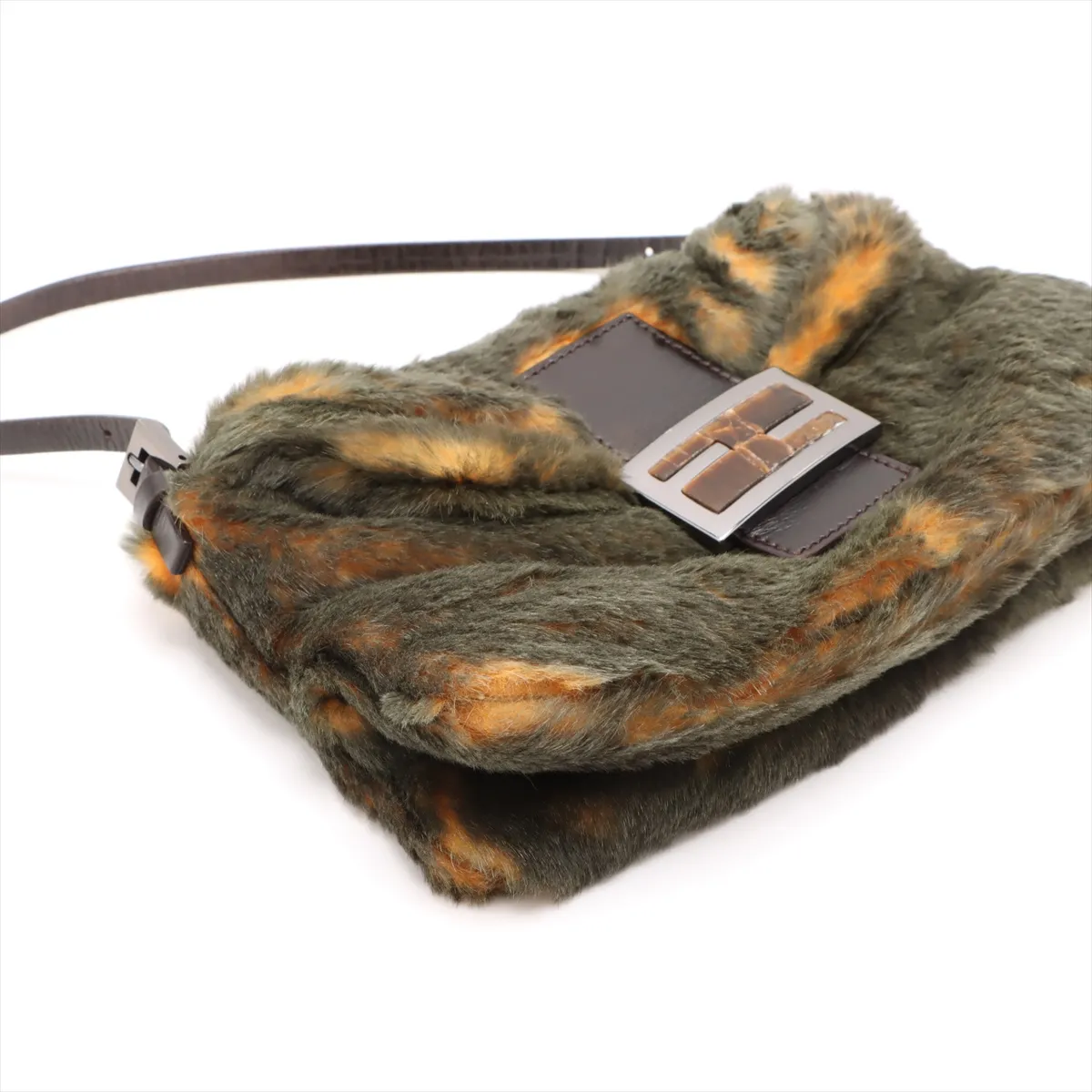 fur x leather shoulder bag green x yellow — view 4