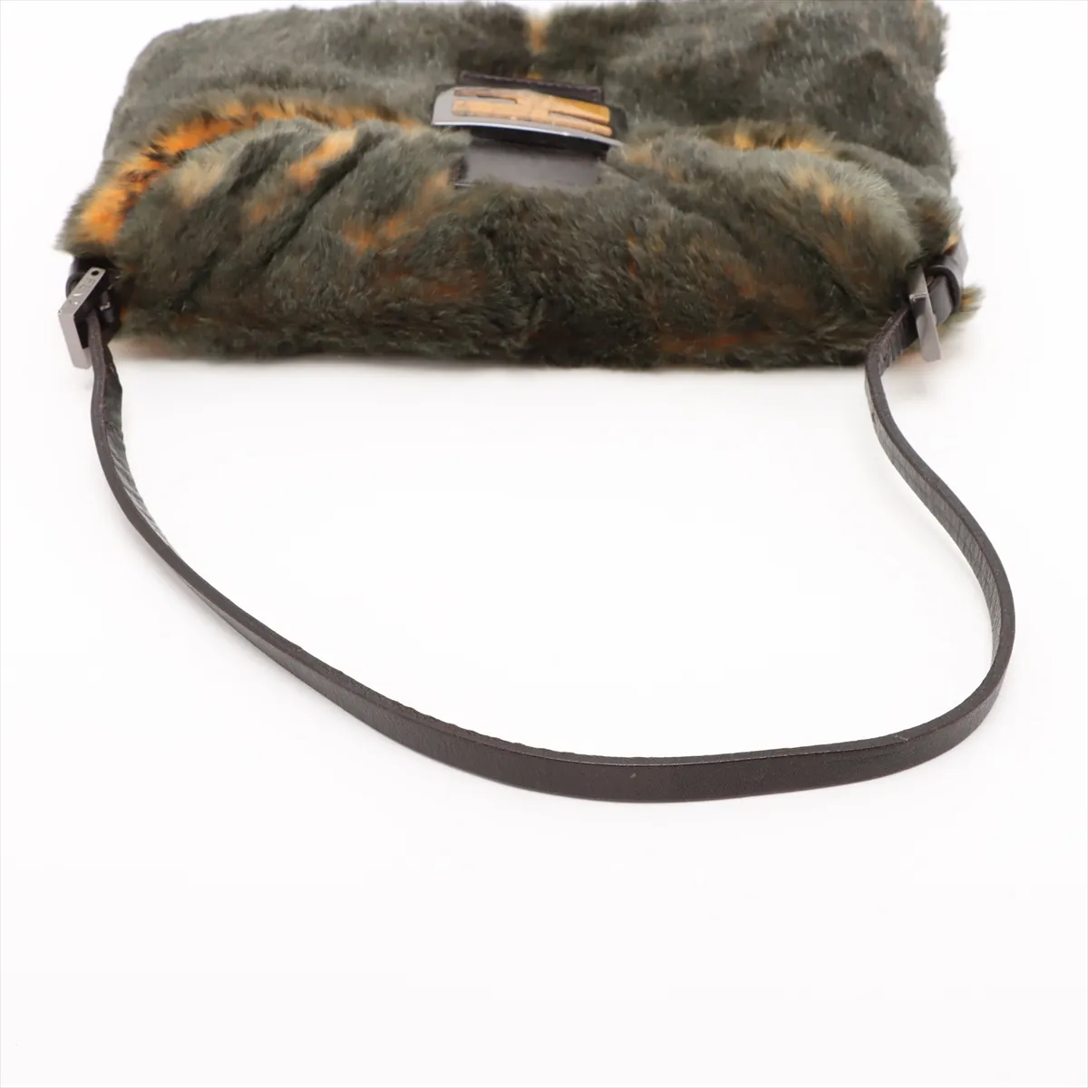 fur x leather shoulder bag green x yellow — view 5