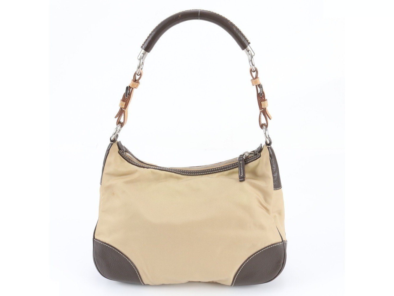 Tessuto Nylon Triangle Logo Leather Shoulder Bag — view 3
