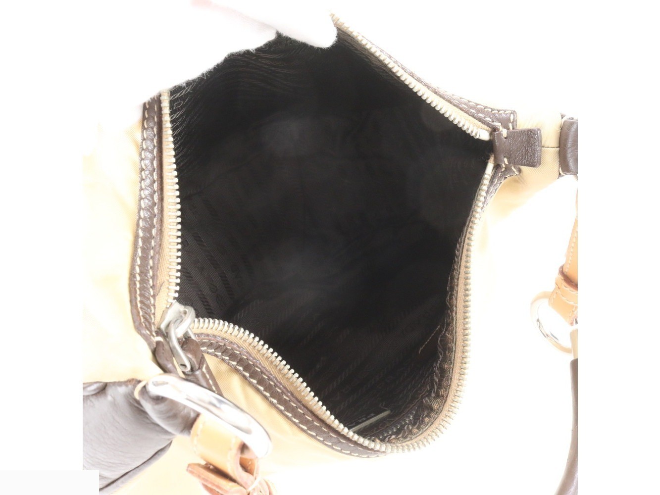 Tessuto Nylon Triangle Logo Leather Shoulder Bag — view 7