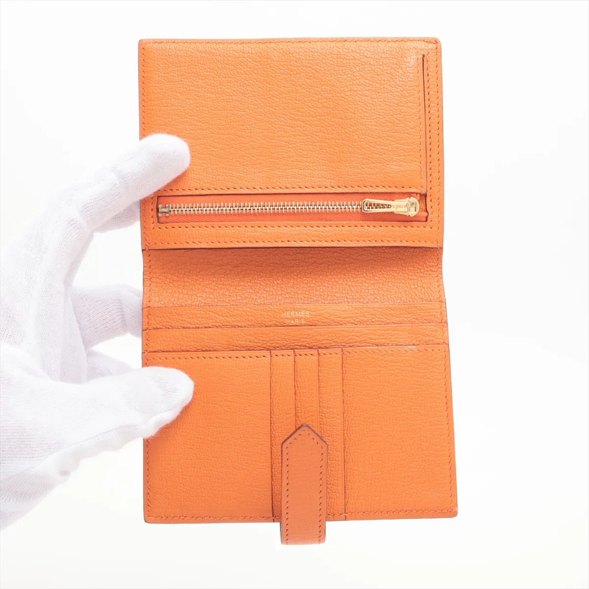 Bearn Compact Chevre Mysore Compact Wallet Orange Mini Anne Gold Hardware W:2024 — view 3