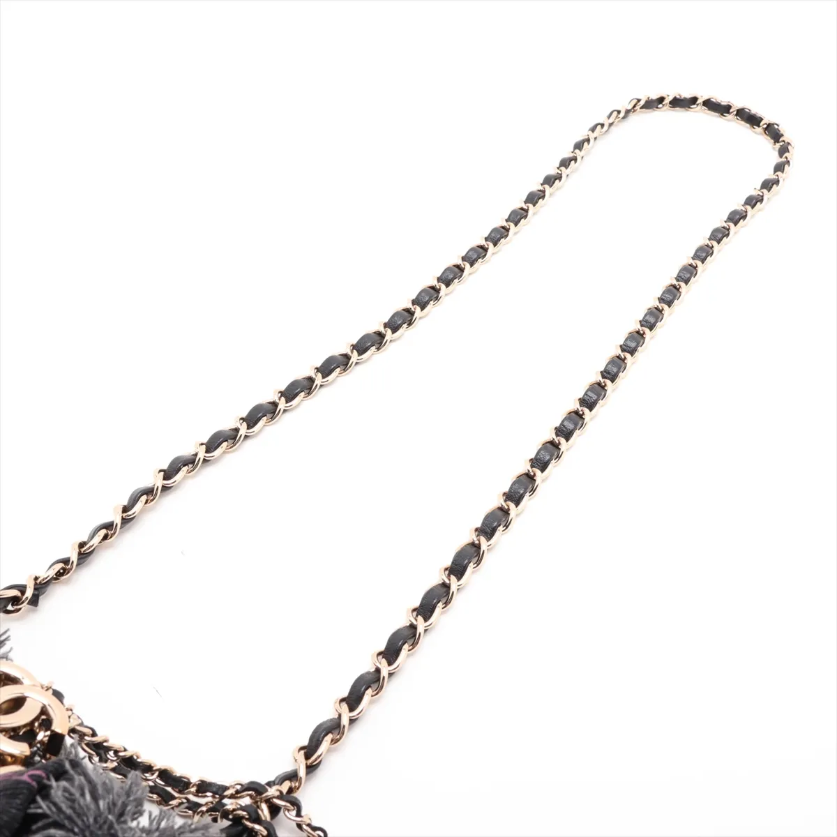 Matelassé Denim Chain Shoulder Bag, Logo, Drawstring, Black, Gold Hardware, T6UAJA8G, Random Plate — view 5
