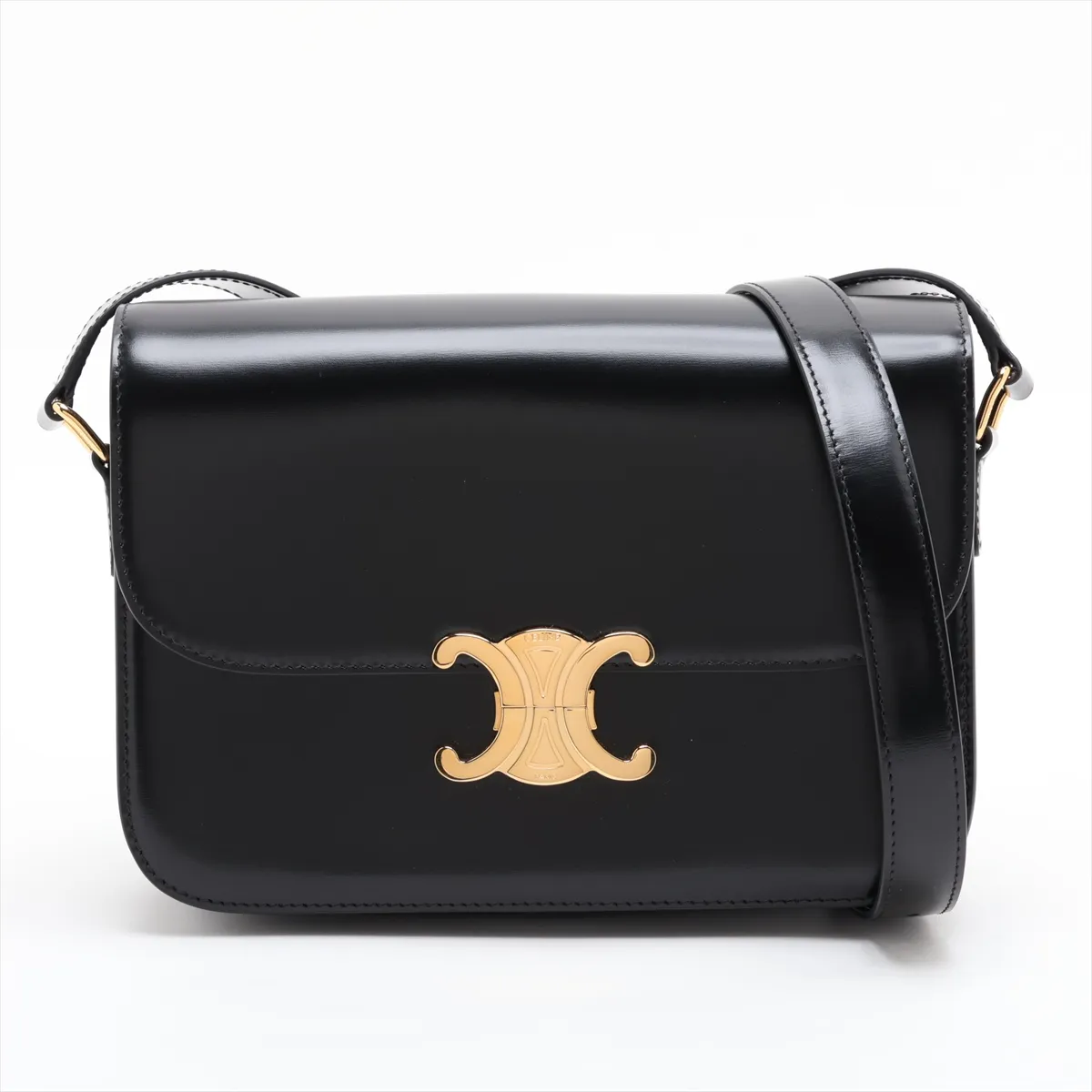 Triomphe Classic Leather Shoulder Bag, Black