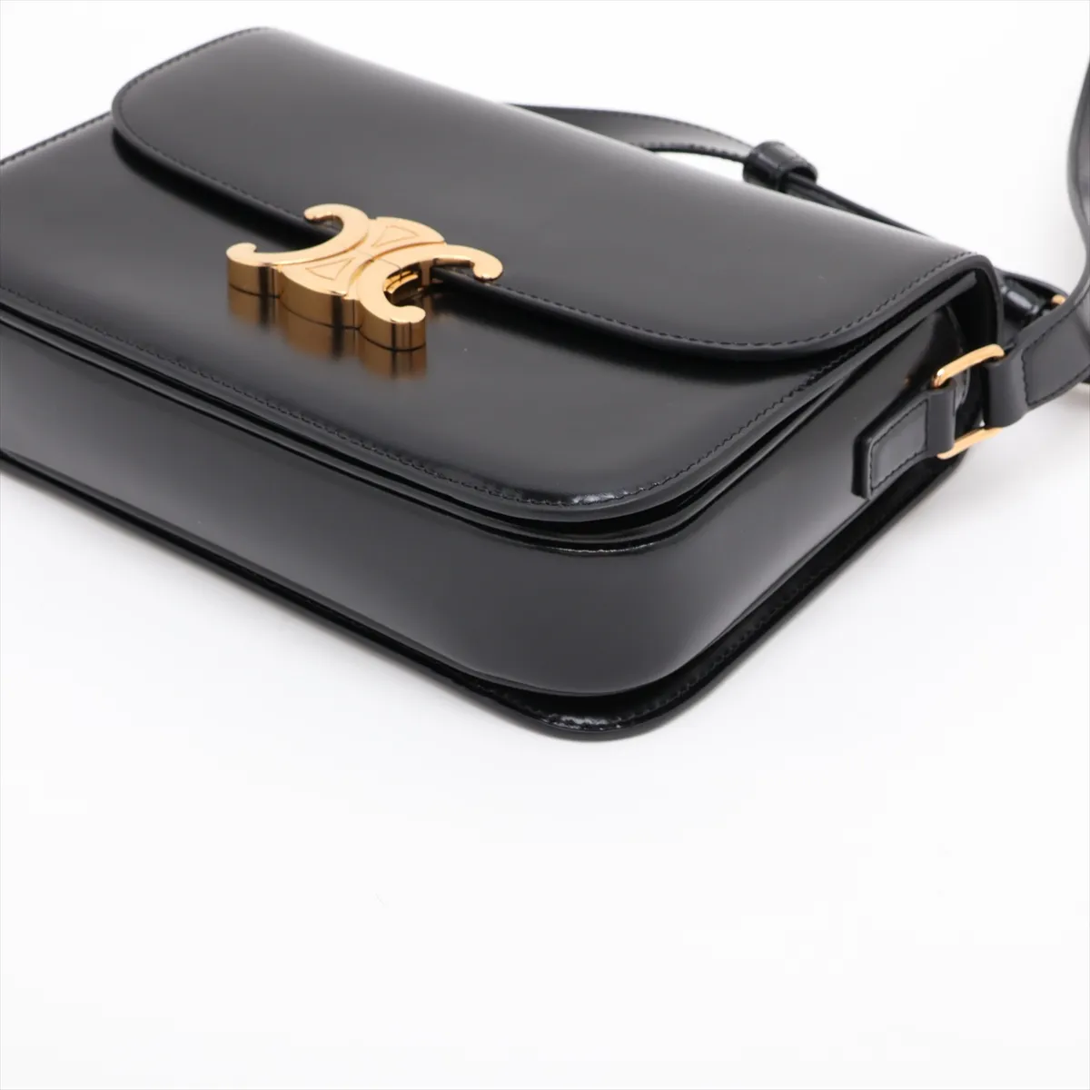 Triomphe Classic Leather Shoulder Bag, Black — view 3