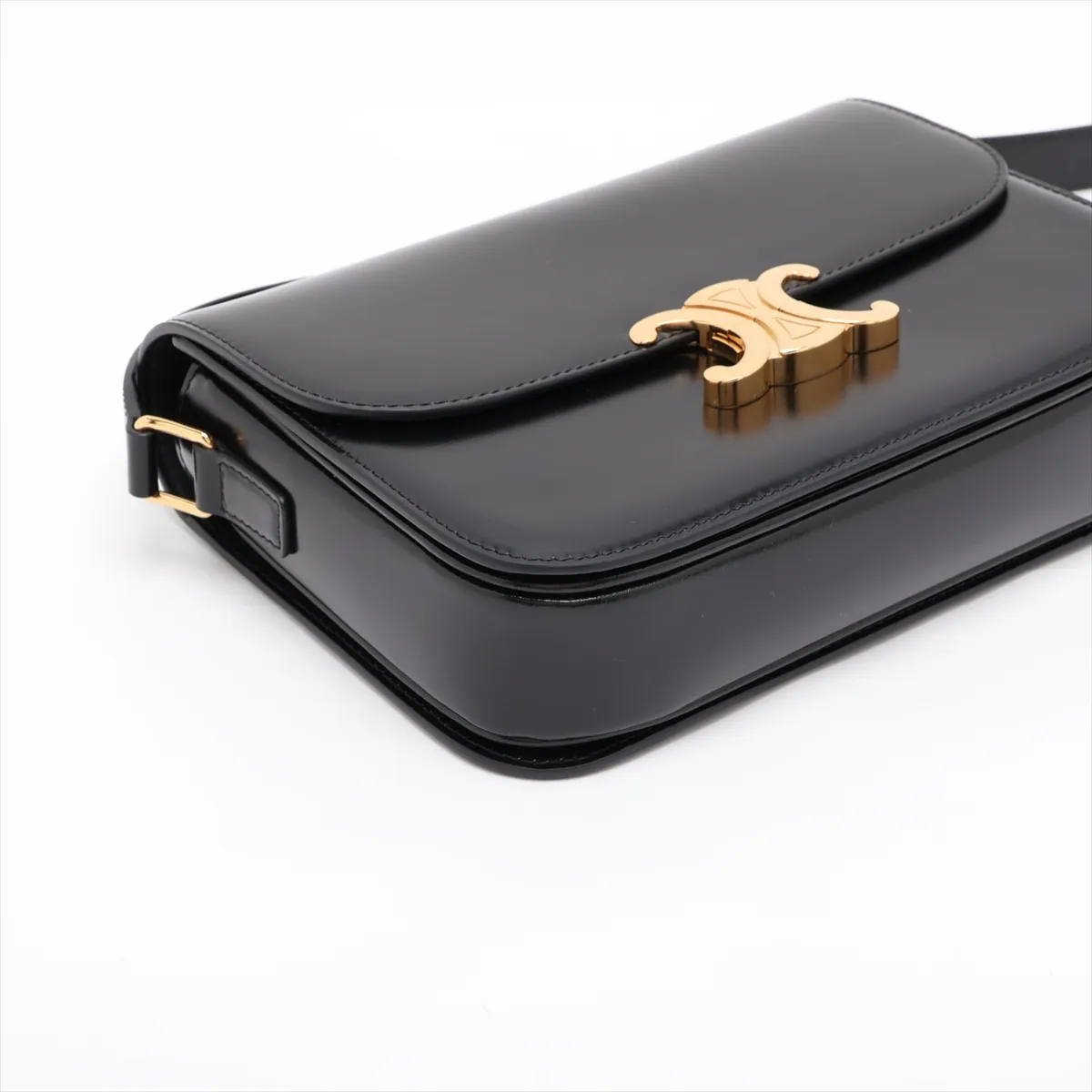 Triomphe Classic Leather Shoulder Bag, Black — view 4