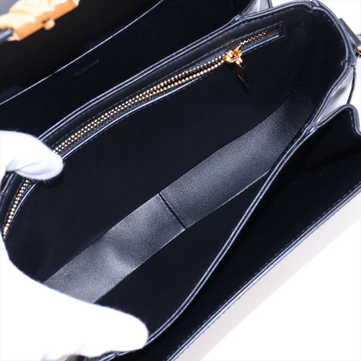 Triomphe Classic Leather Shoulder Bag, Black — view 7
