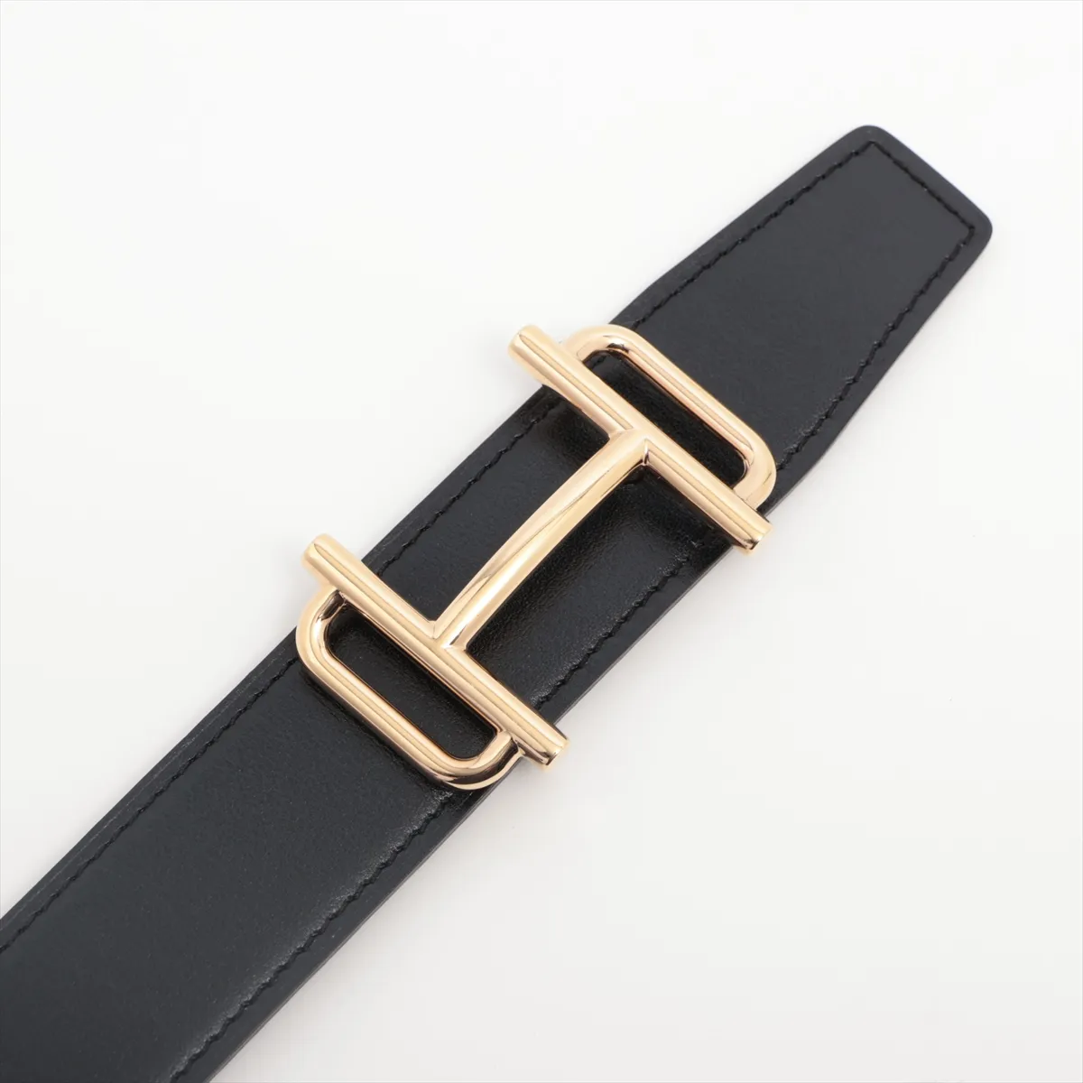 H Royal B:2023 Belt, size 85, Box Calf x Togo leather, Black x Brown. Shows signs of wear including — view 2