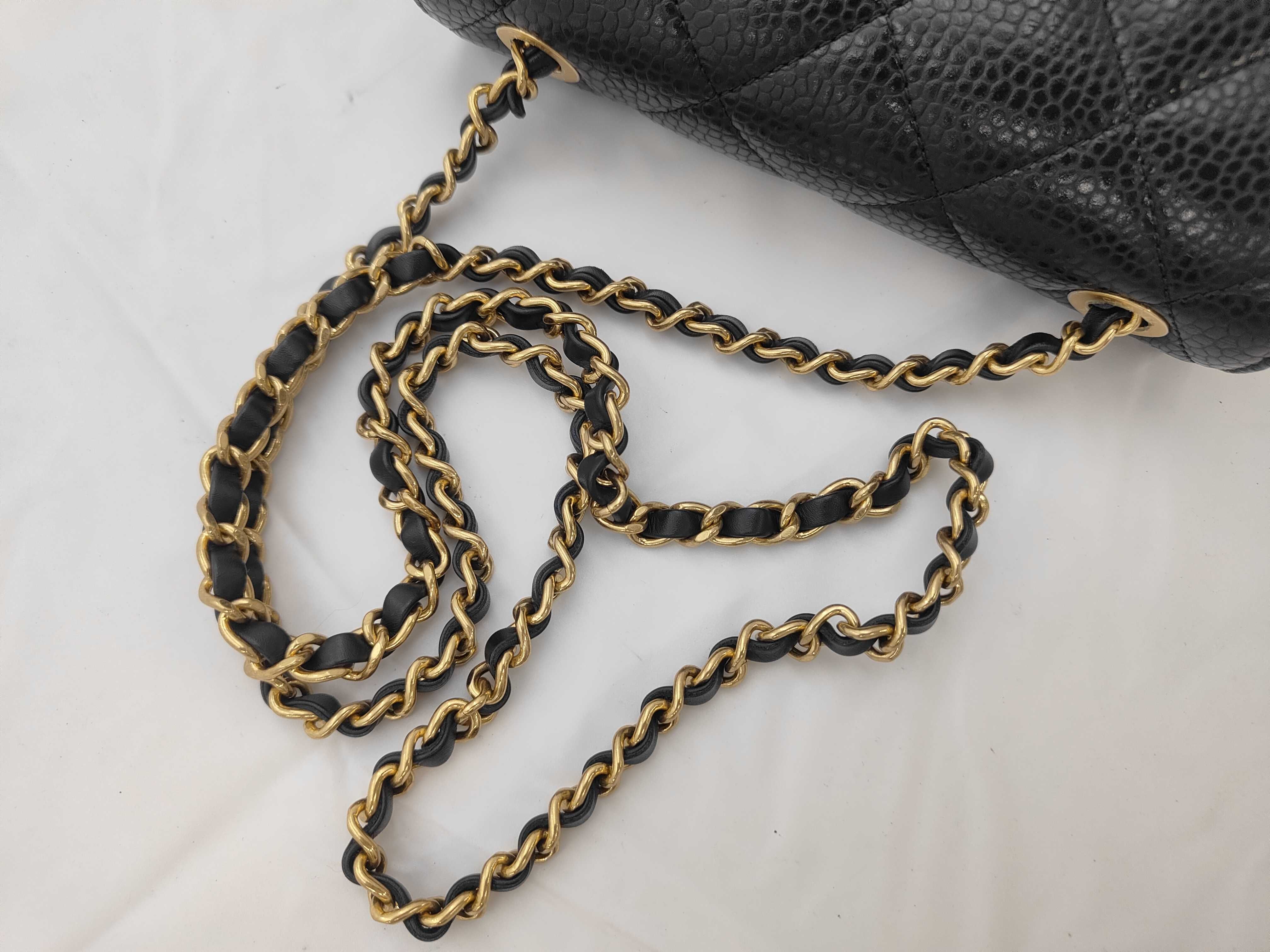 Chain Shoulder Bag, Grained Calfskin, Black, Gold Hardware — view 3