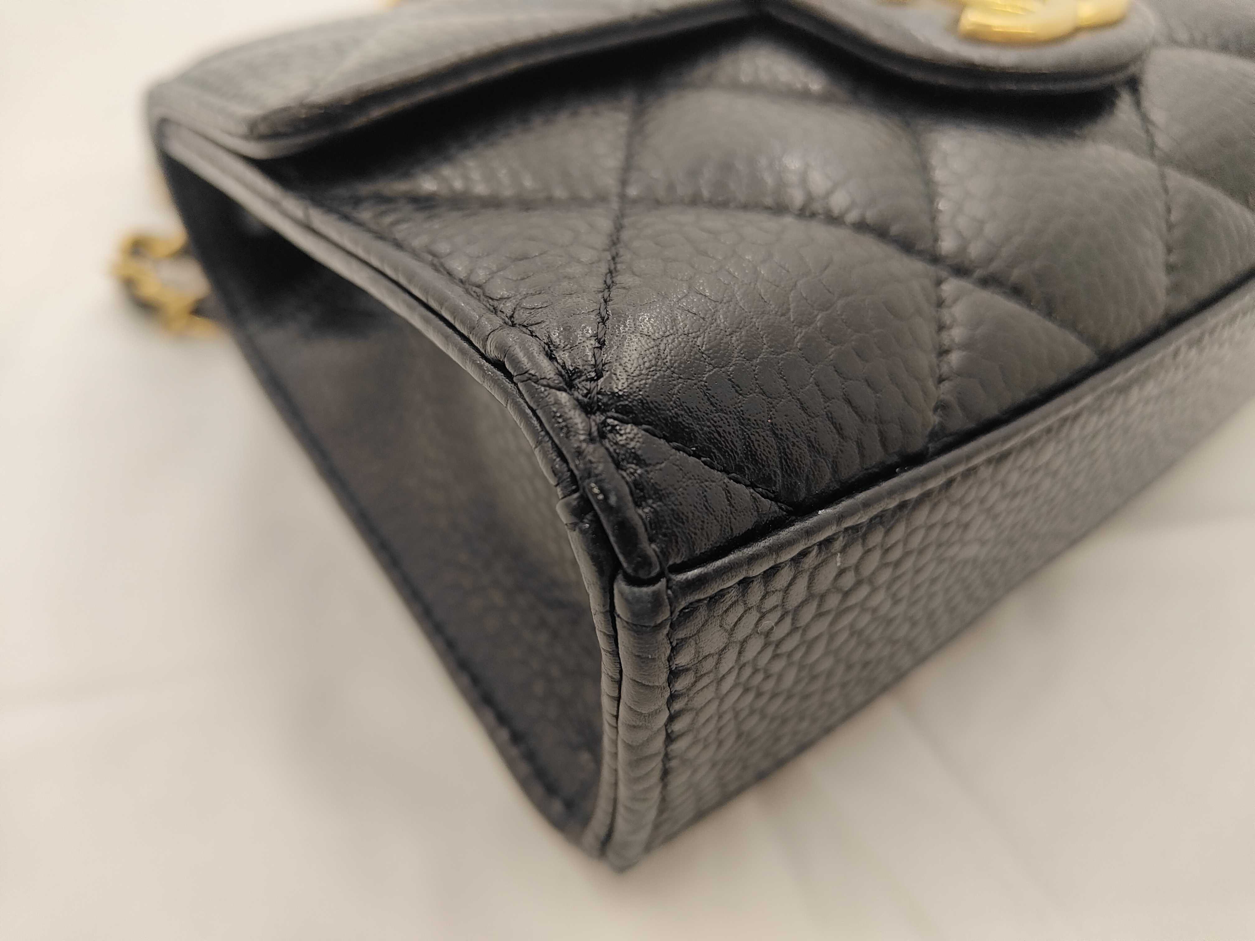 Chain Shoulder Bag, Grained Calfskin, Black, Gold Hardware — view 6