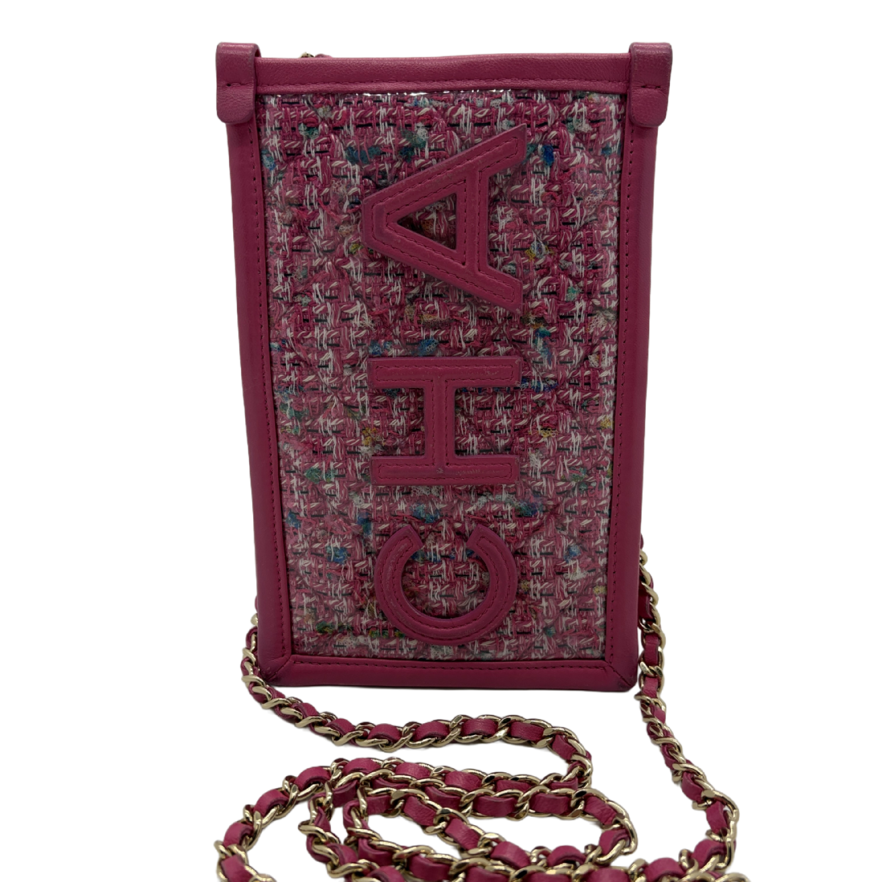logo tweed chain clutch shoulder bag