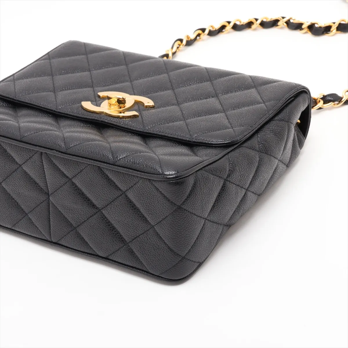 Matelassé Caviar Skin Chain Shoulder Bag, Black with Gold Hardware, 3099616, Series 3 — view 3