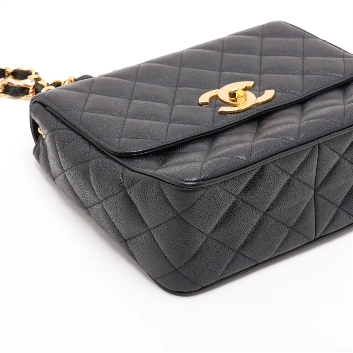 Matelassé Caviar Skin Chain Shoulder Bag, Black with Gold Hardware, 3099616, Series 3 — view 4