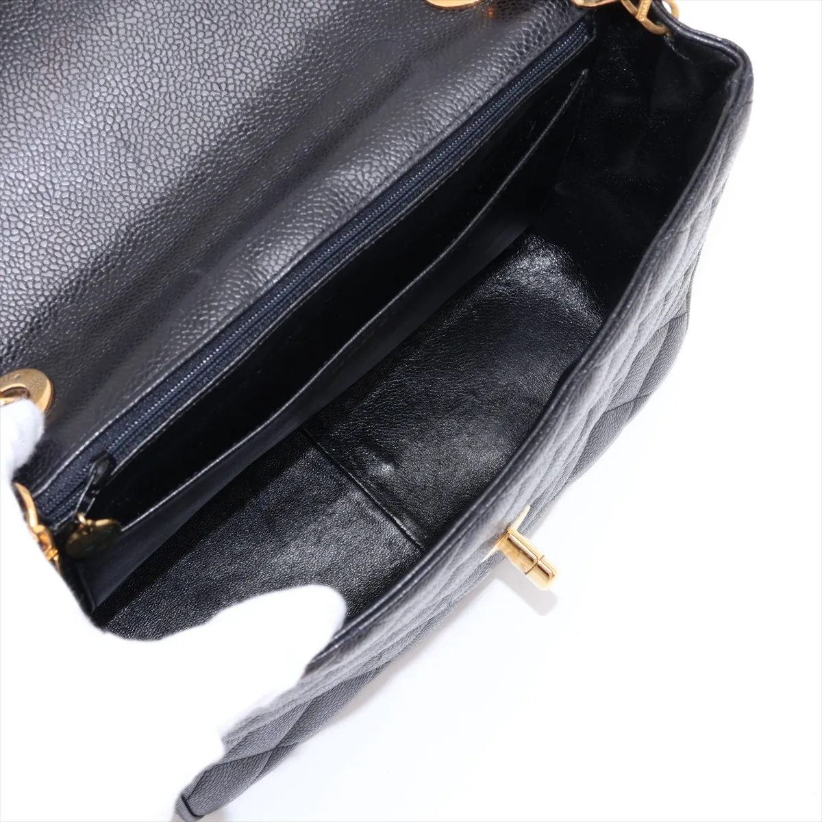 Matelassé Caviar Skin Chain Shoulder Bag, Black with Gold Hardware, 3099616, Series 3 — view 6