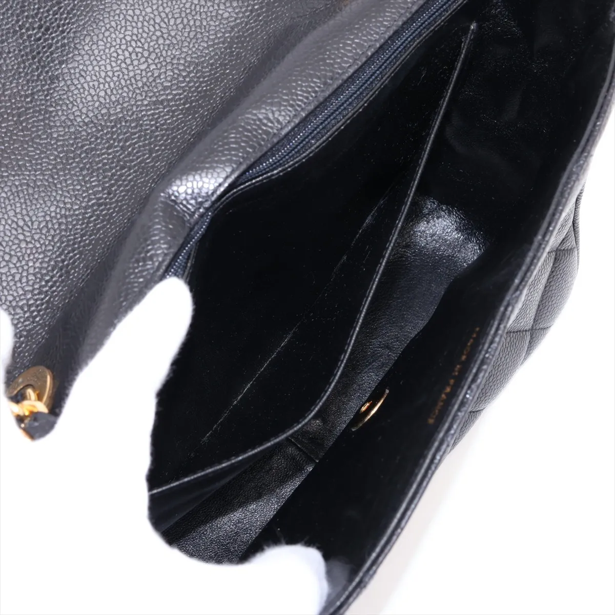 Matelassé Caviar Skin Chain Shoulder Bag, Black with Gold Hardware, 3099616, Series 3 — view 7