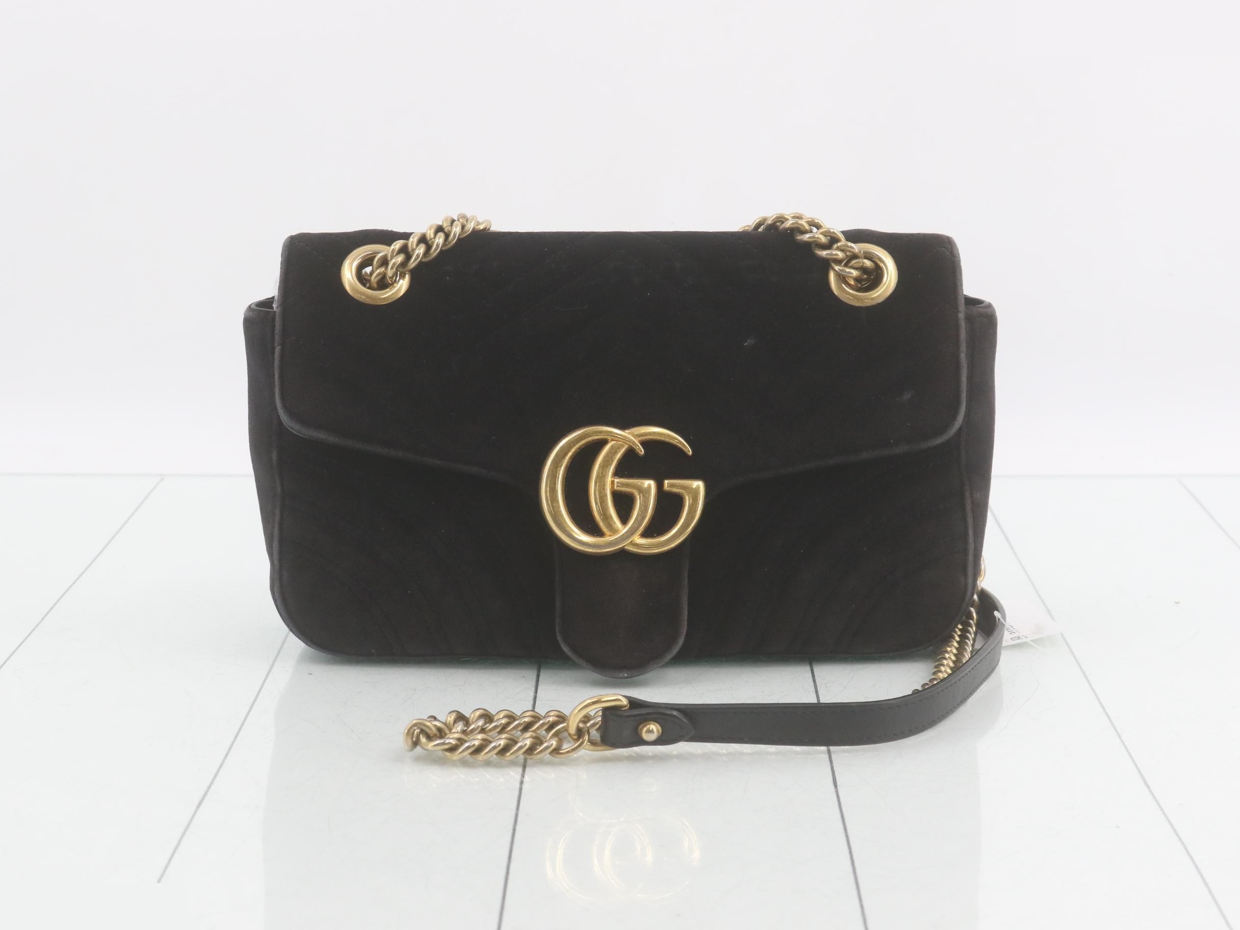 GG Marmont Velour Black Quilted Chain Shoulder Bag
