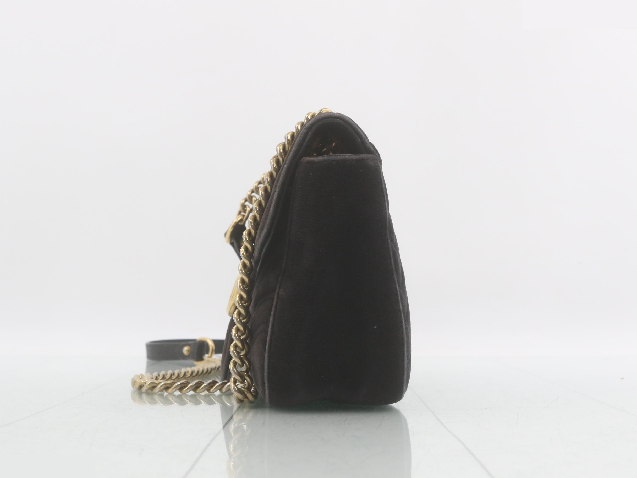 GG Marmont Velour Black Quilted Chain Shoulder Bag — view 3