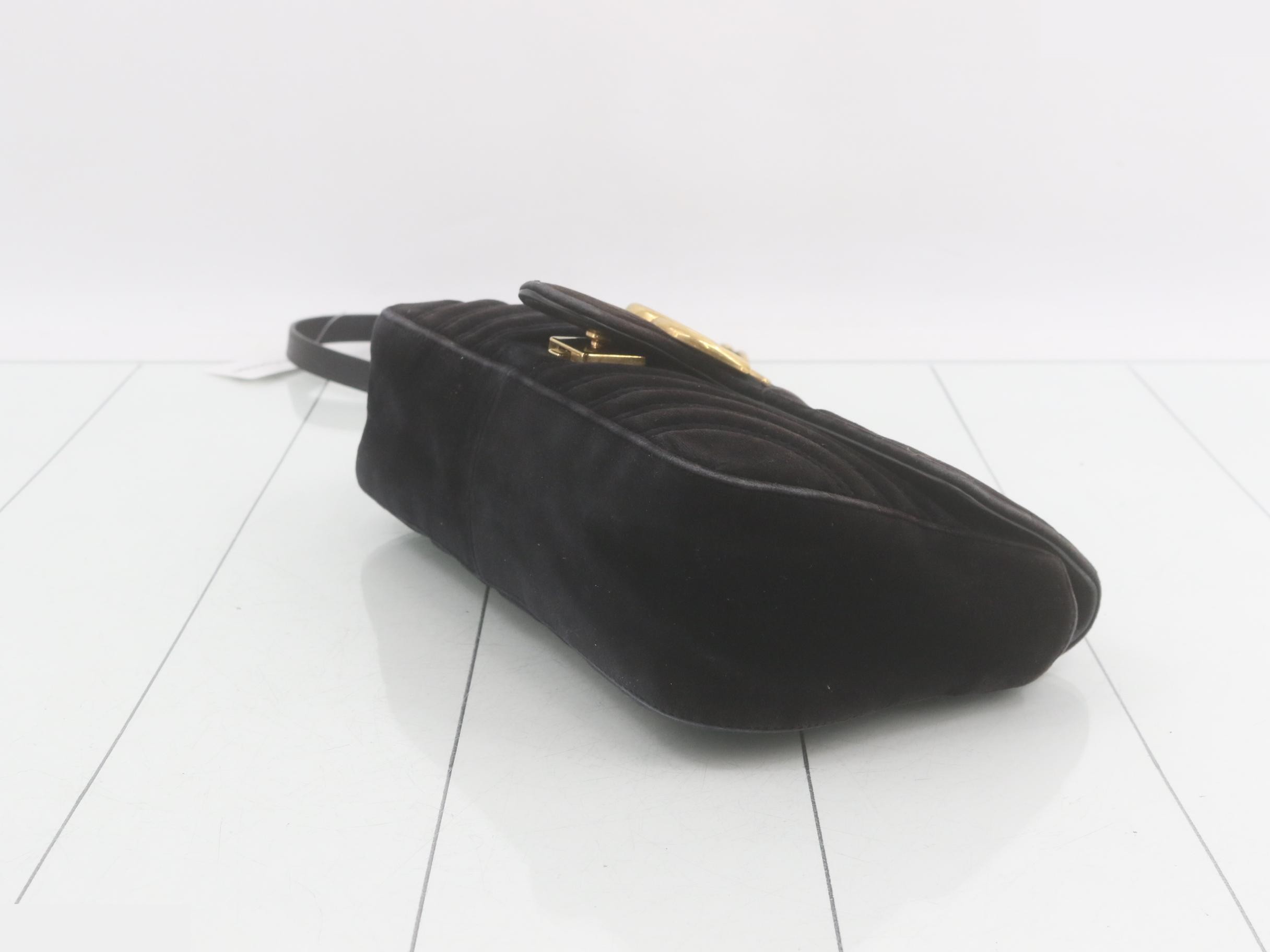 GG Marmont Velour Black Quilted Chain Shoulder Bag — view 6