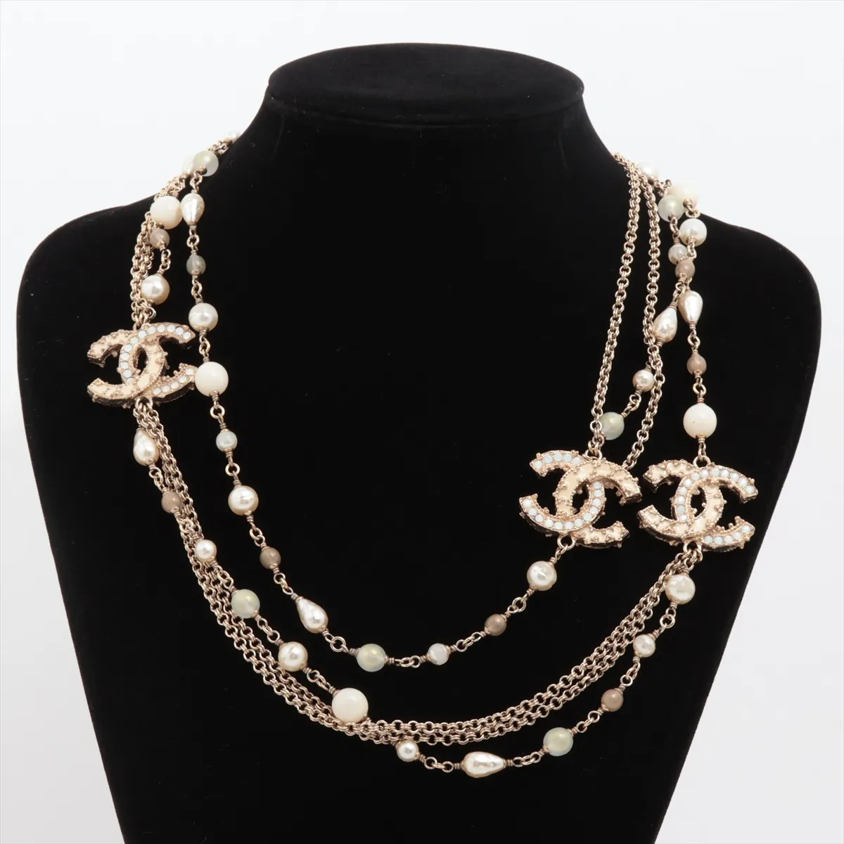 Coco Mark A12C Long Necklace, Gold Plated, Rhinestones, Colored Stones, Faux Pearls, Gold, — view 6