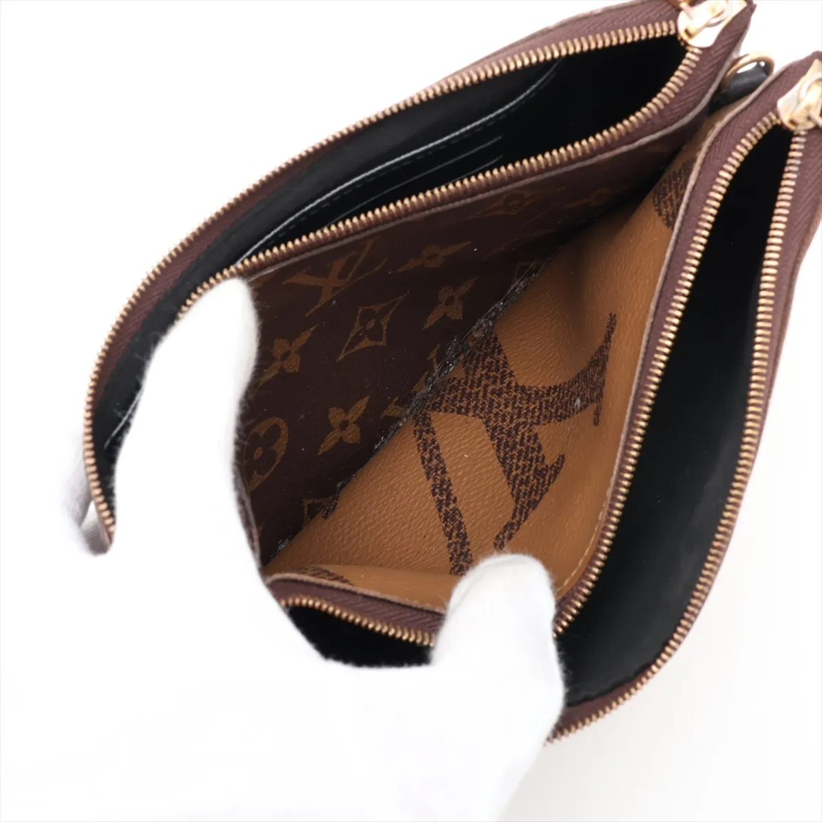 Giant Monogram Reverse Pochette Double Zip M69203 MI4420 Brown (RFID detected) — view 8