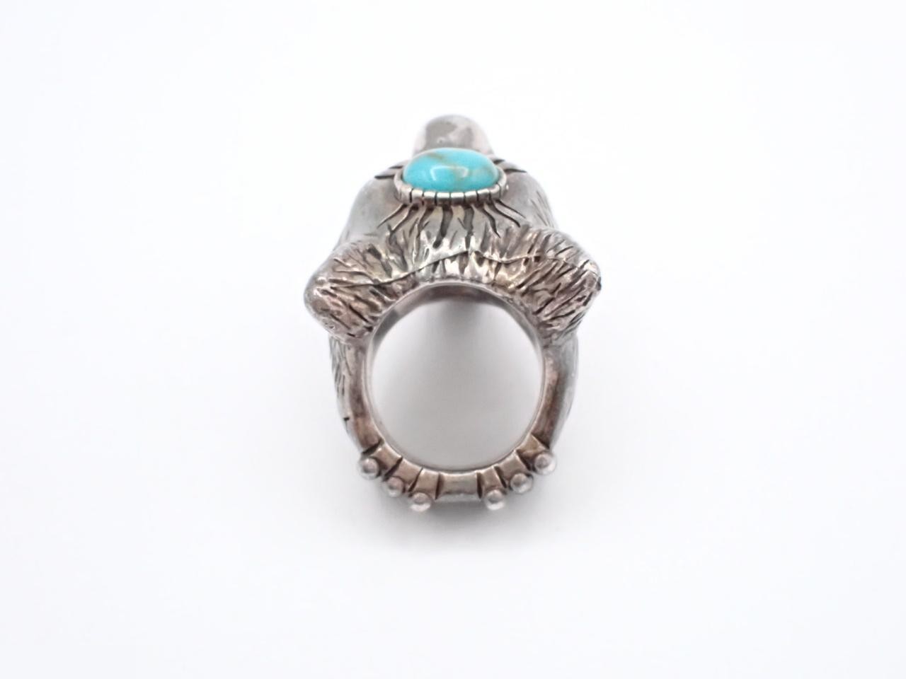 Anger Forest Wolf Head Turquoise Ring, Stamped 10, Actual Size #9 — view 3