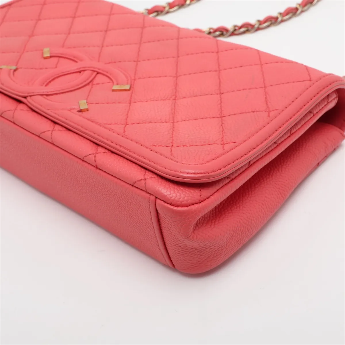 CC Filigree Caviar Skin Single Flap Double Chain Bag, Pink with Gold Hardware, 23913177, serial number in the 23 range. — view 3