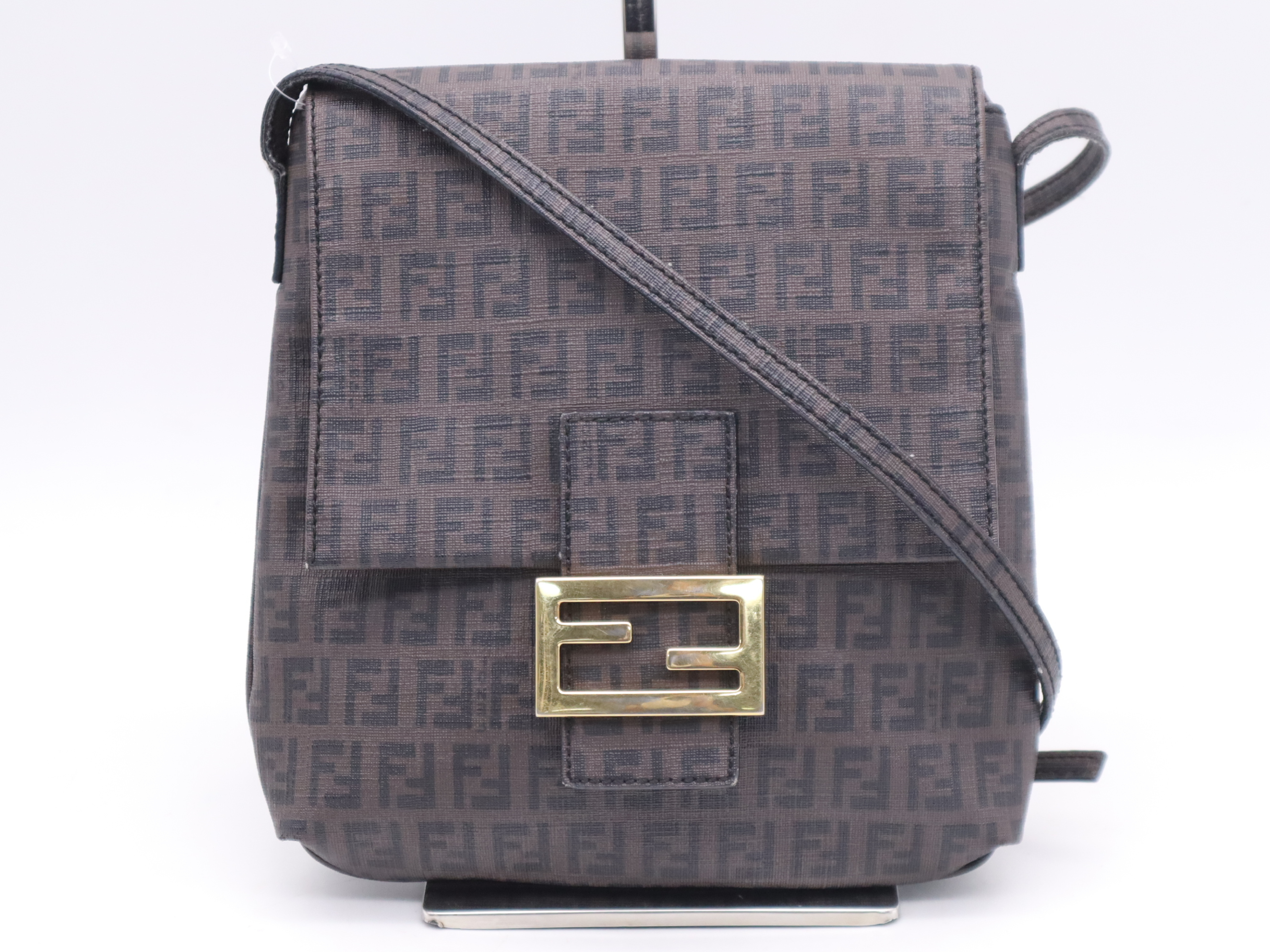 Canvas Zucchino Shoulder Bag, Brown, Gold Hardware
