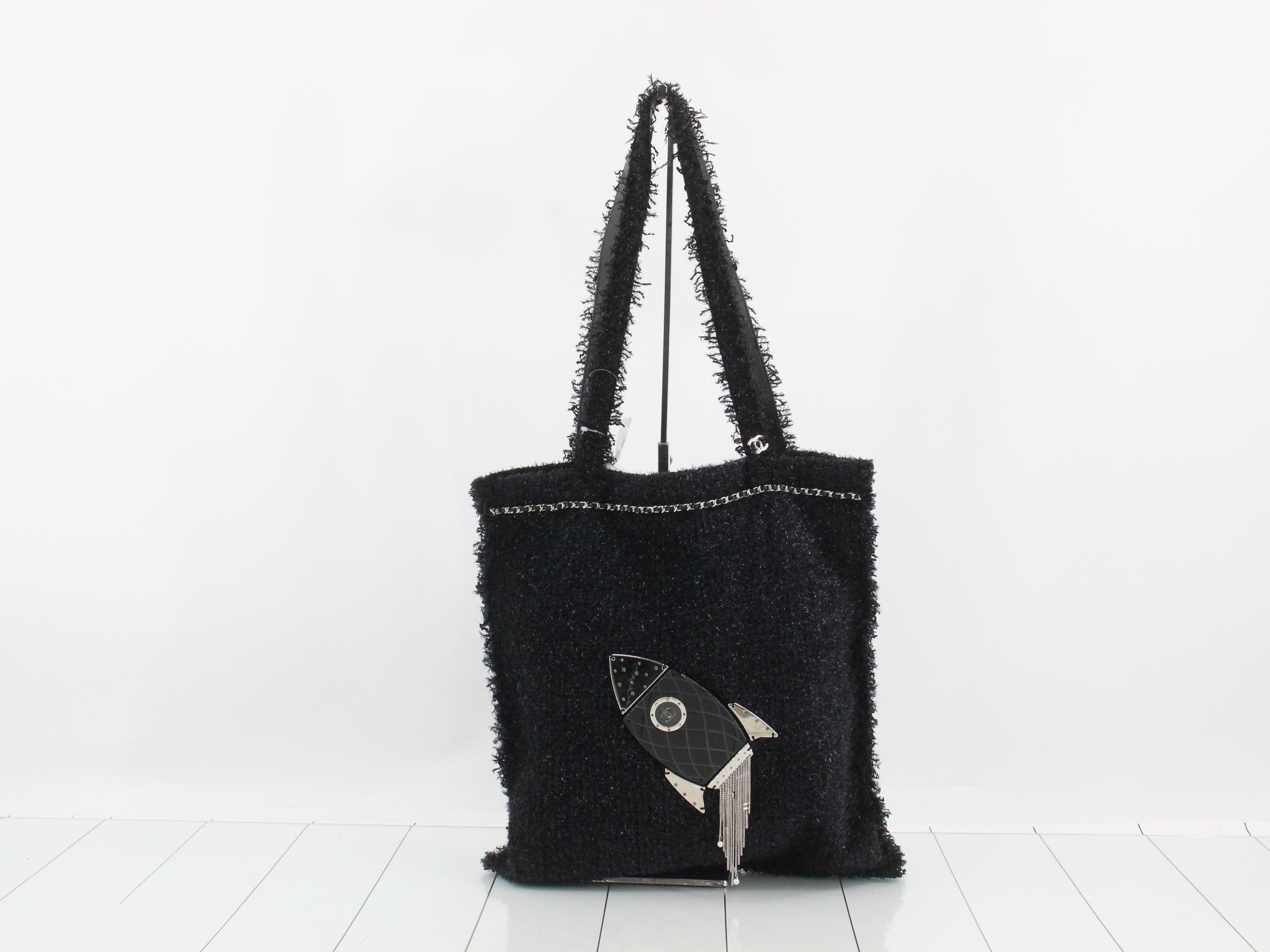Tweed Rocket Motif Tote Bag