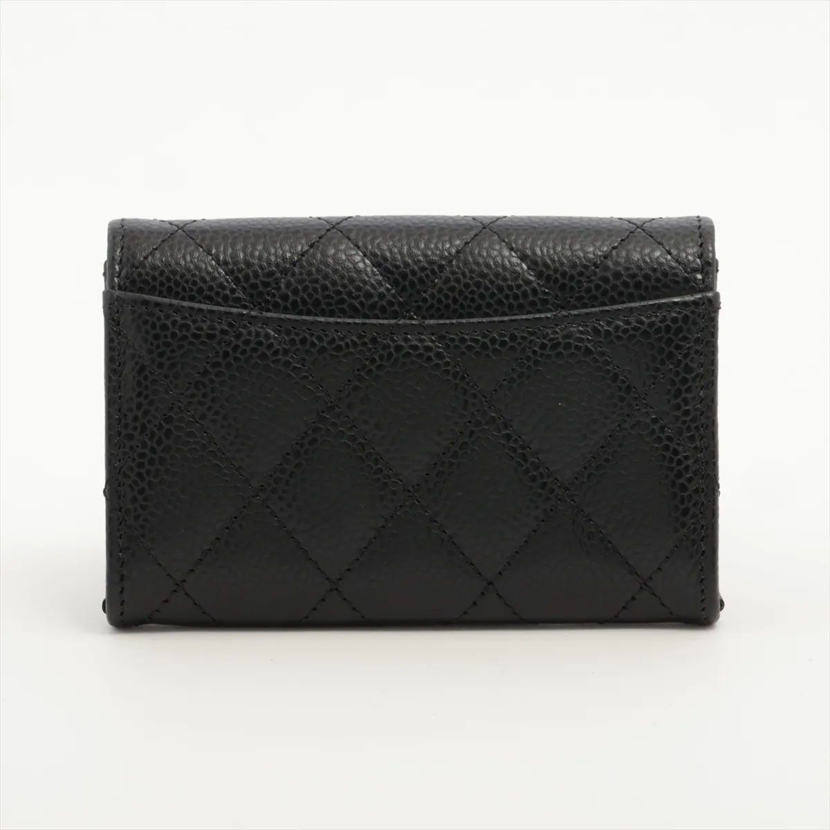 Matelassé Caviar Skin Card Case, Black with Gold Hardware, TPG947L6 — view 2