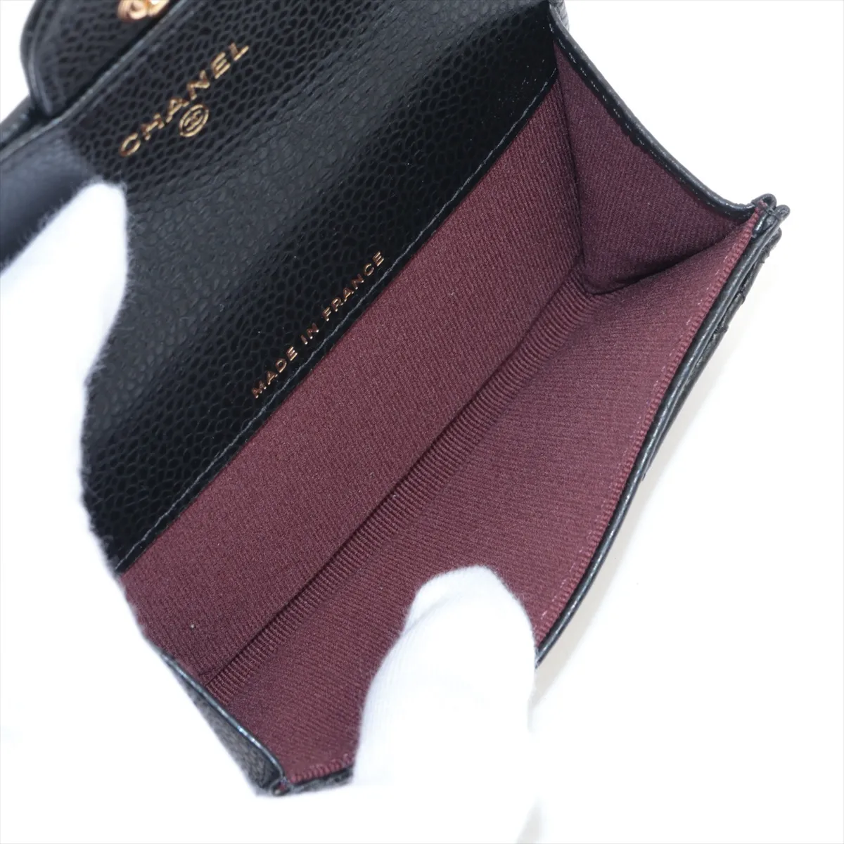 Matelassé Caviar Skin Card Case, Black with Gold Hardware, TPG947L6 — view 4