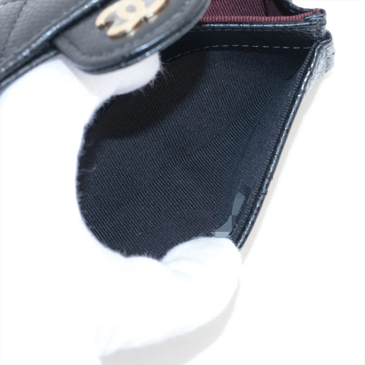 Matelassé Caviar Skin Card Case, Black with Gold Hardware, TPG947L6 — view 5