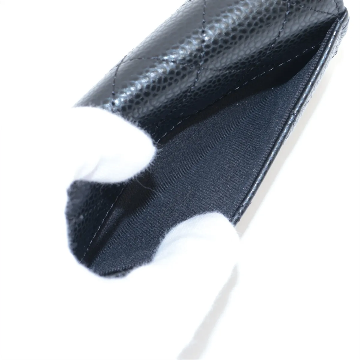Matelassé Caviar Skin Card Case, Black with Gold Hardware, TPG947L6 — view 6