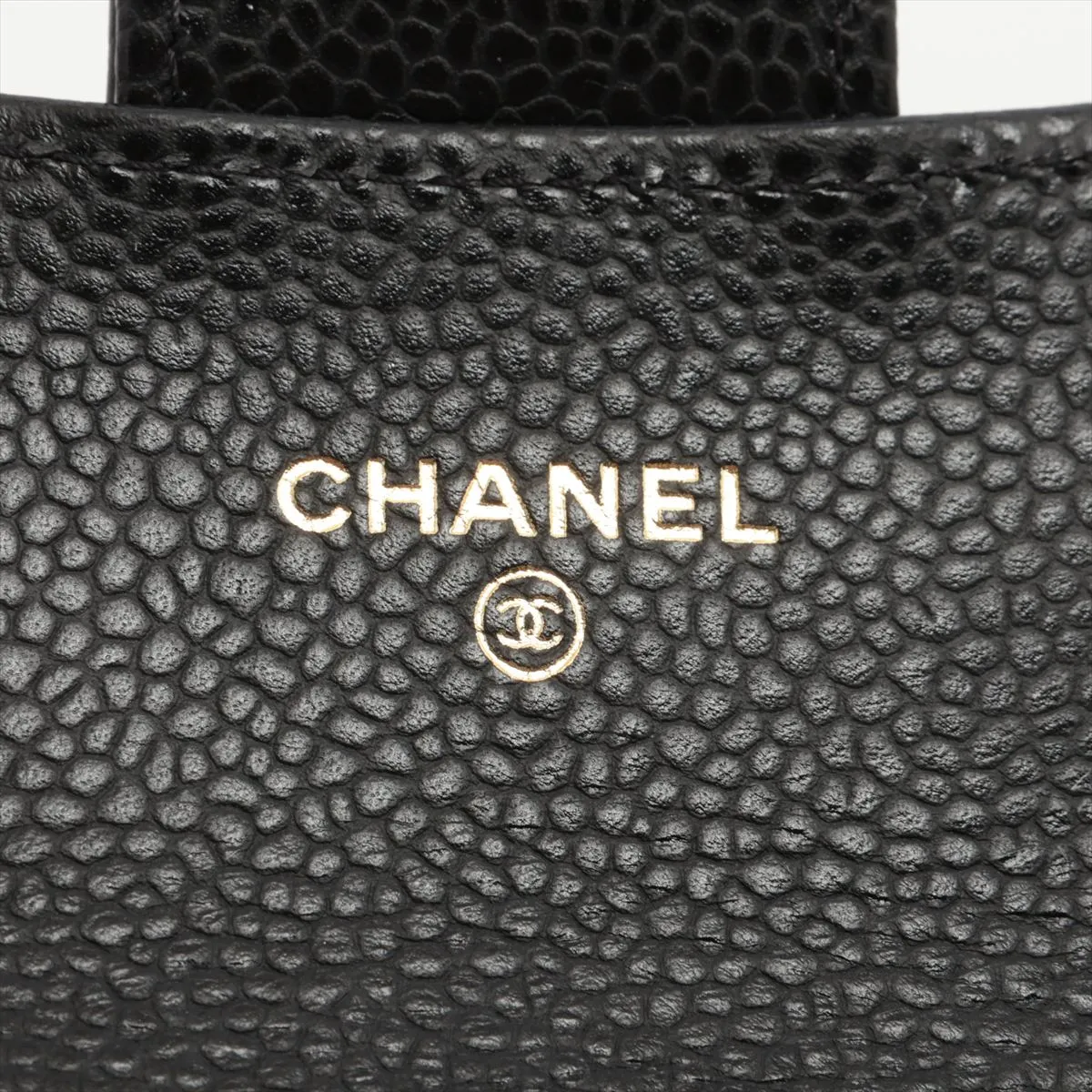 Matelassé Caviar Skin Card Case, Black with Gold Hardware, TPG947L6 — view 7
